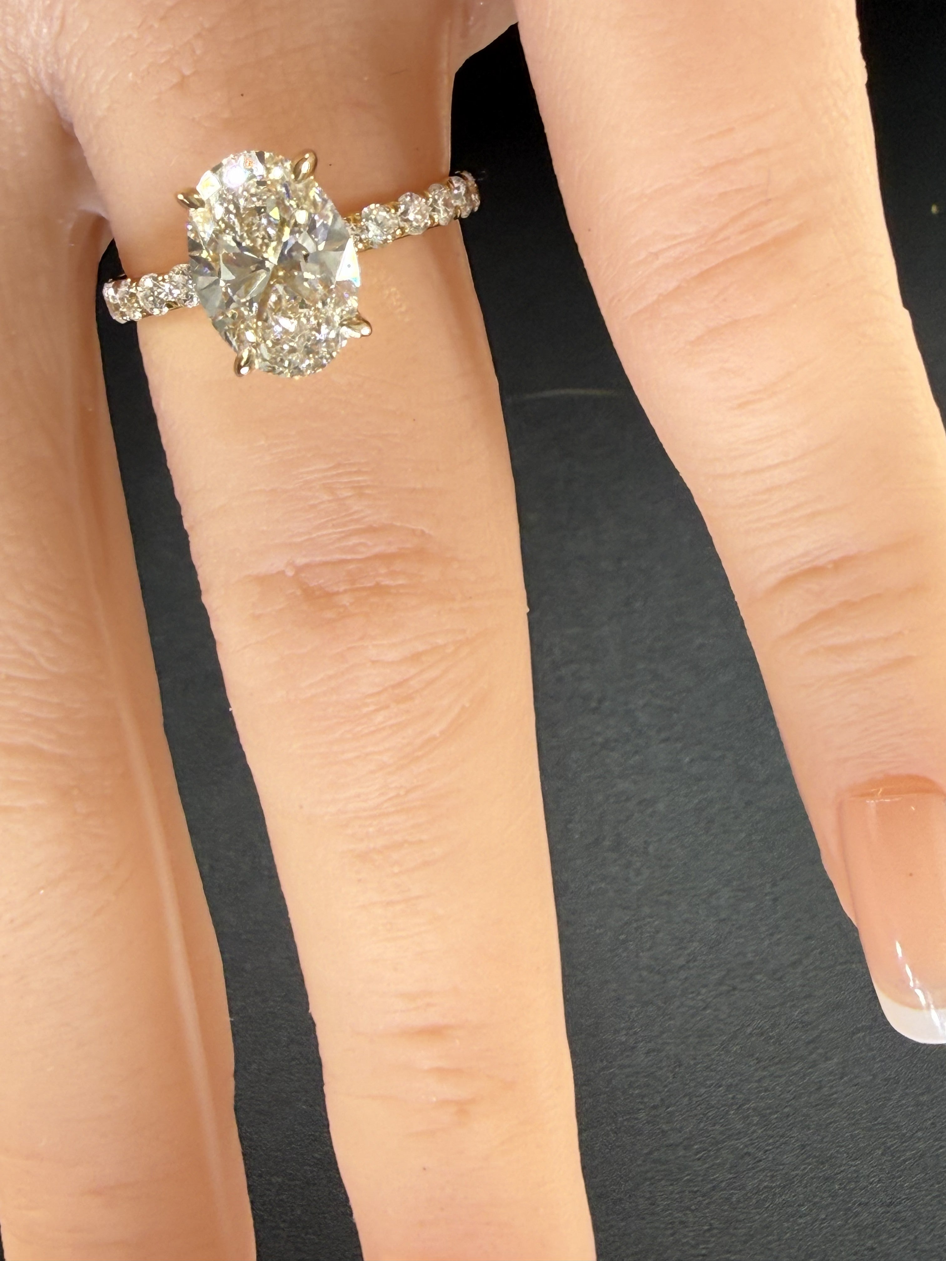 3.77ct Total Weight Oval Cut Lab Grown Diamond IGI Certified 14K Yellow Gold Engagement Ring