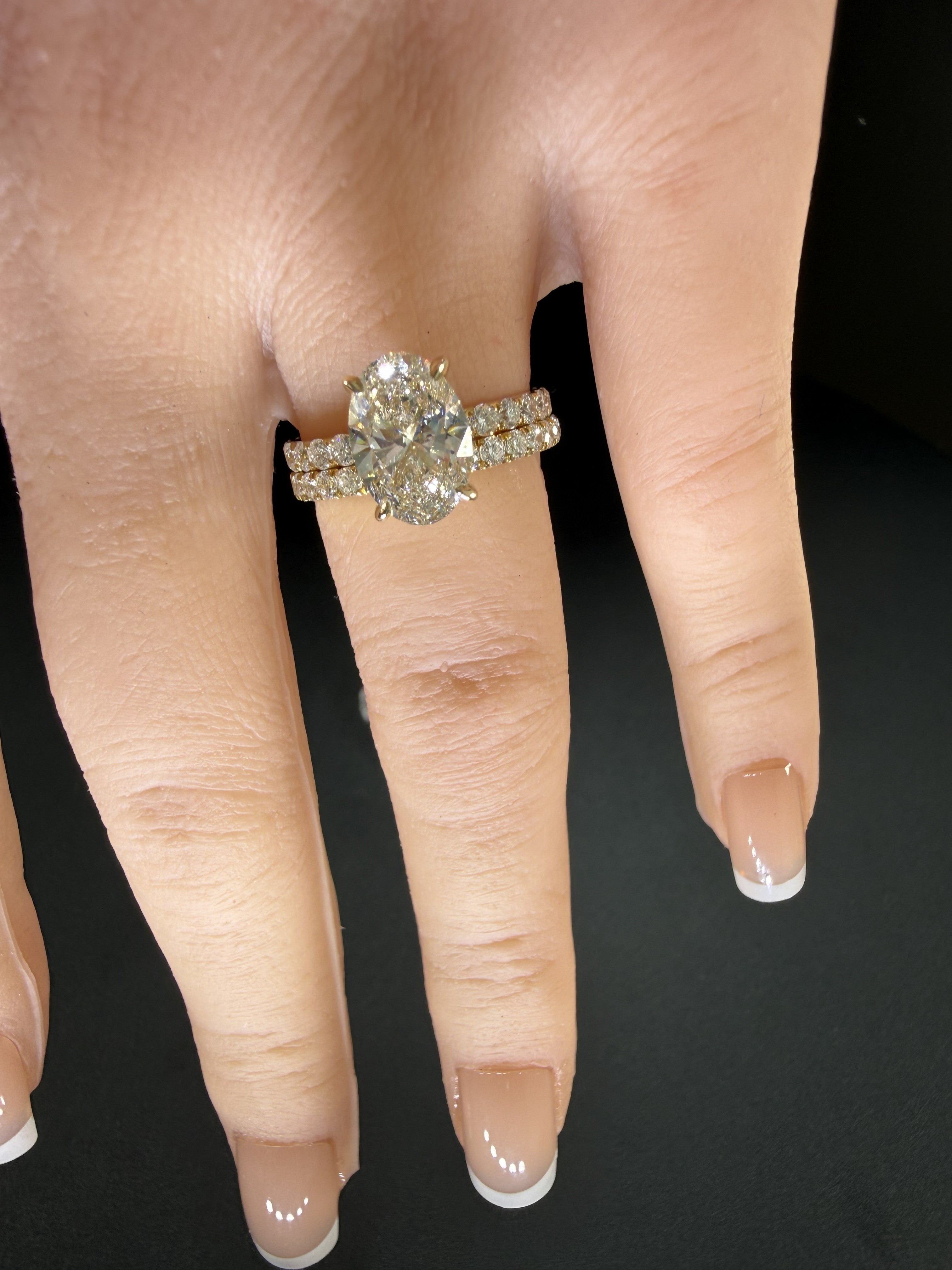 3.77ct Total Weight Oval Cut Lab Grown Diamond IGI Certified 14K Yellow Gold Engagement Ring