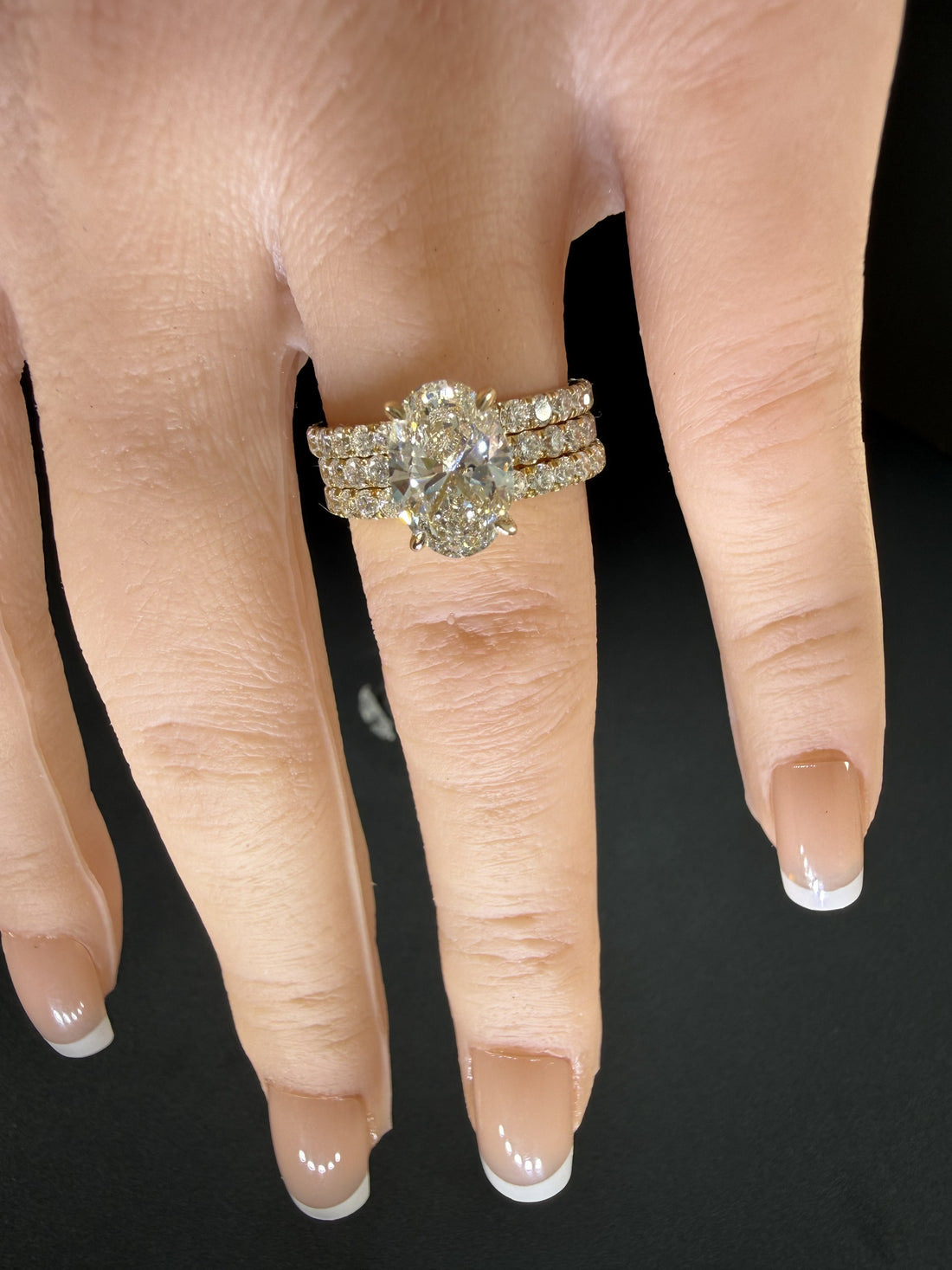 3.77ct Total Weight Oval Cut Lab Grown Diamond IGI Certified 14K Yellow Gold Engagement Ring