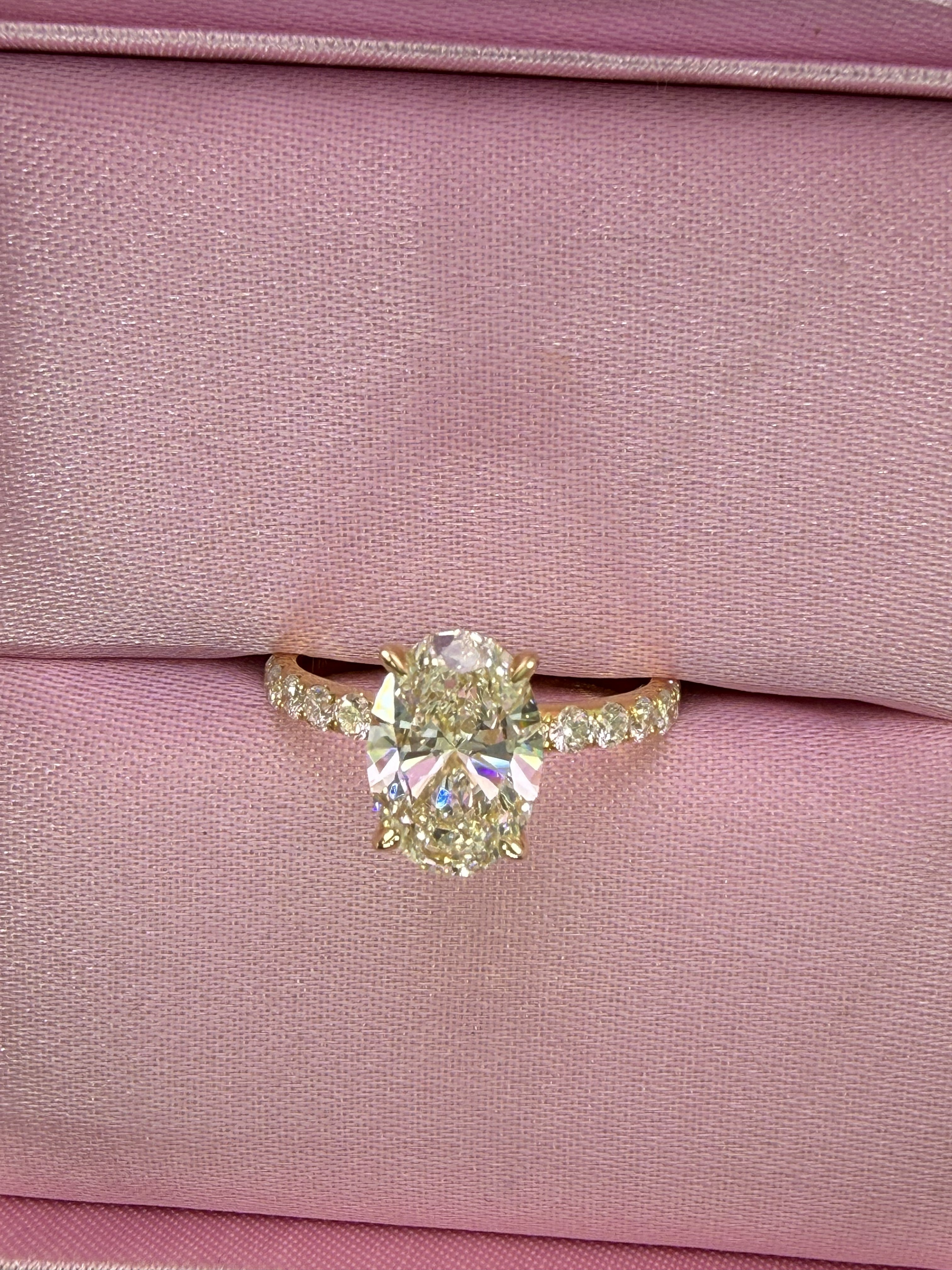 3.77ct Total Weight Oval Cut Lab Grown Diamond IGI Certified 14K Yellow Gold Engagement Ring