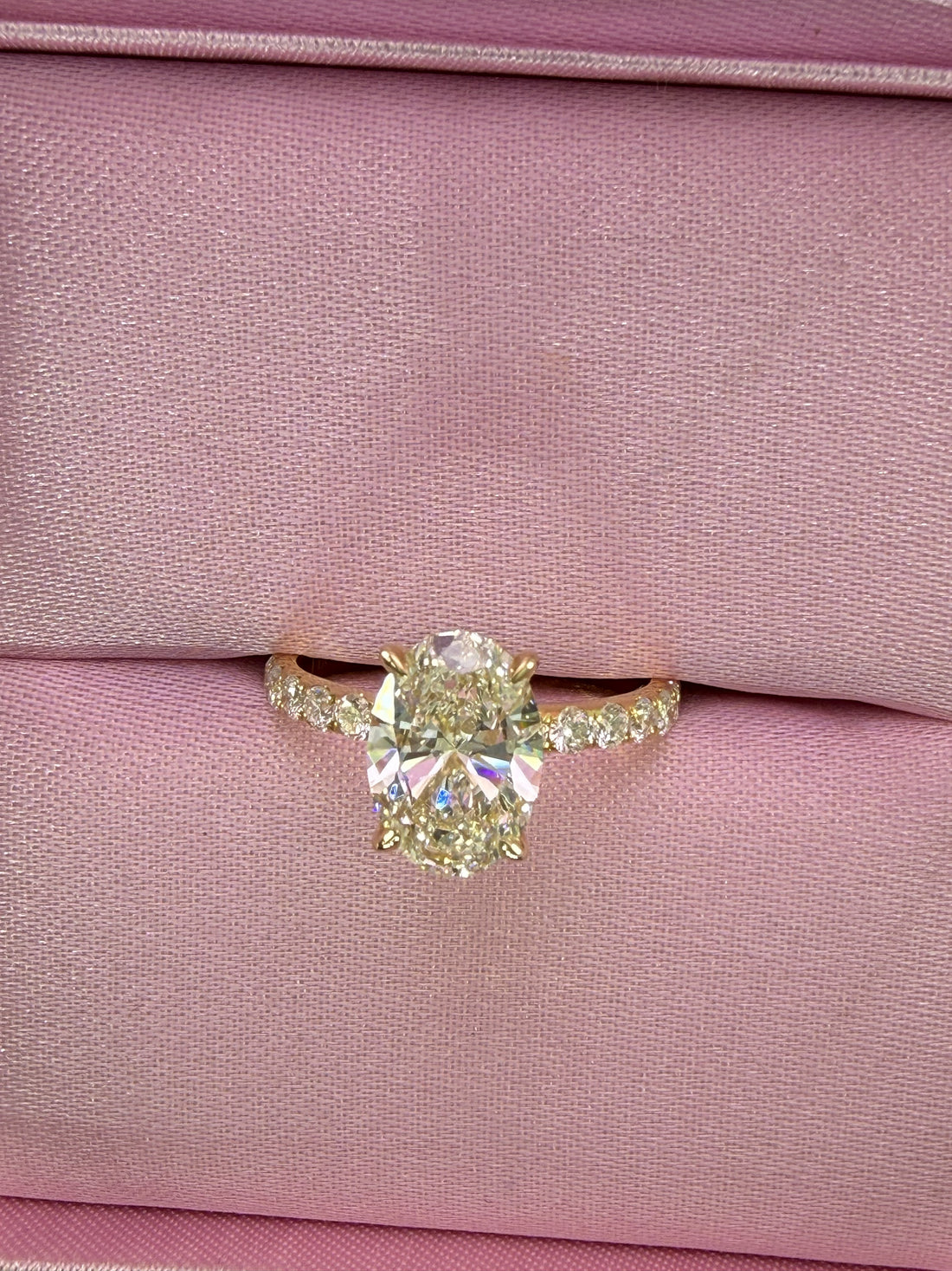 3.77ct Total Weight Oval Cut Lab Grown Diamond IGI Certified 14K Yellow Gold Engagement Ring