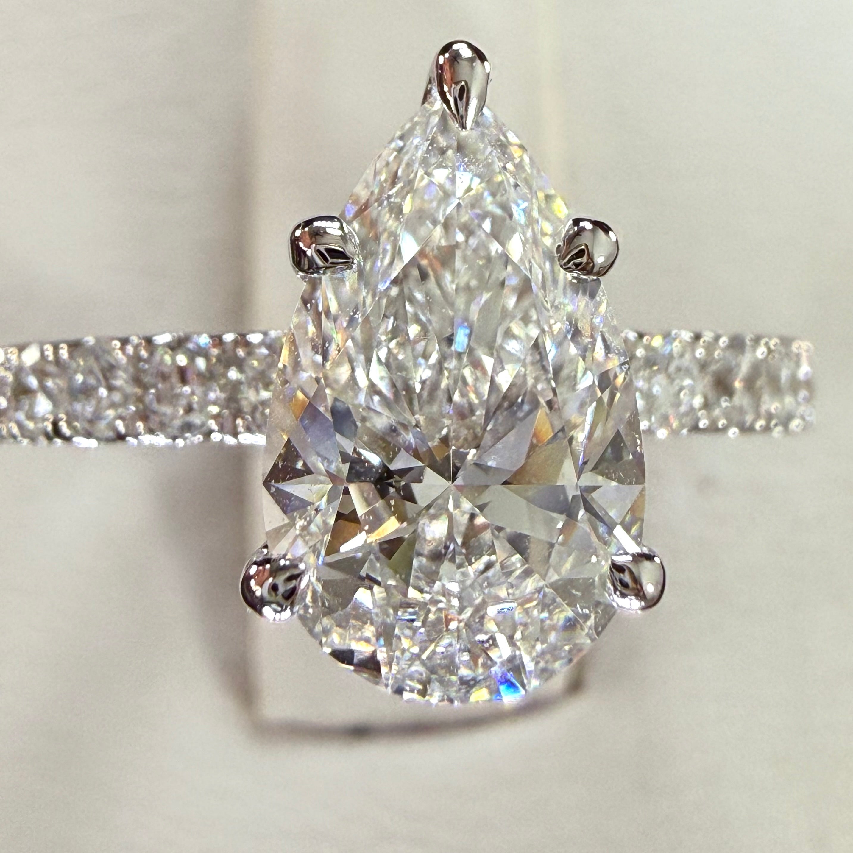 2.25ct Total Weight Pear Cut Diamond IGI Certified 14K White Gold Engagement Ring