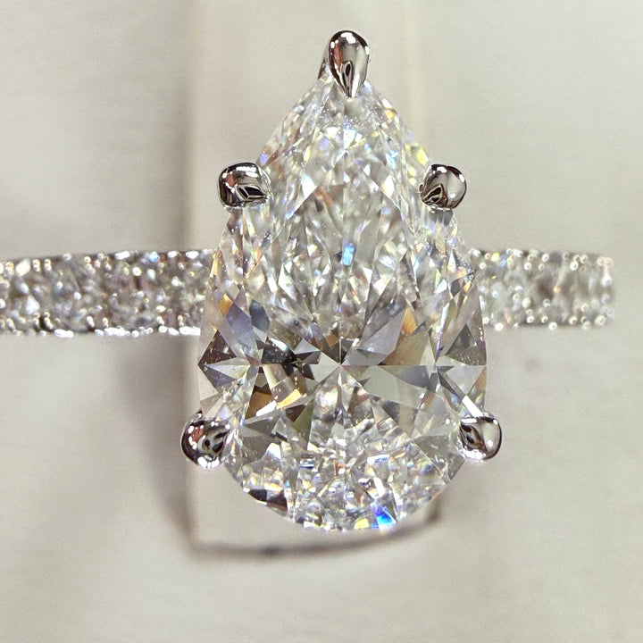 2.25ct Total Weight Pear Cut Diamond IGI Certified 14K White Gold Engagement Ring