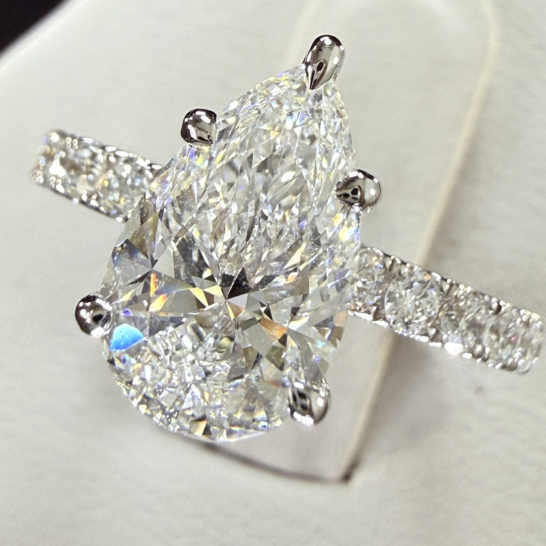2.25ct Total Weight Pear Cut Diamond IGI Certified 14K White Gold Engagement Ring
