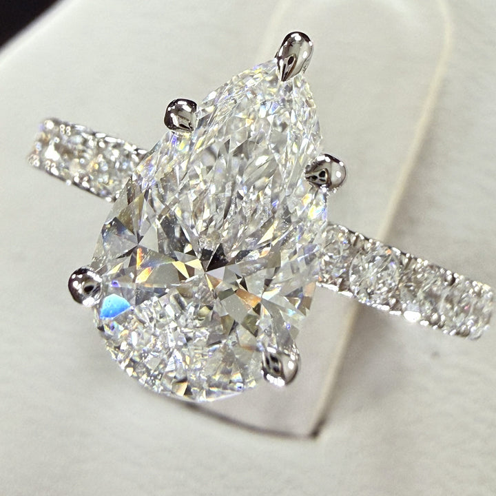 2.25ct Total Weight Pear Cut Diamond IGI Certified 14K White Gold Engagement Ring