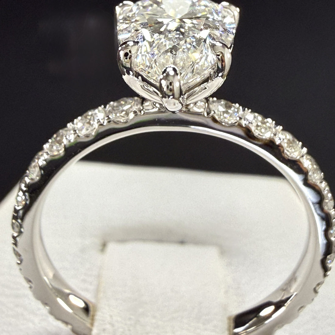2.25ct Total Weight Pear Cut Diamond IGI Certified 14K White Gold Engagement Ring