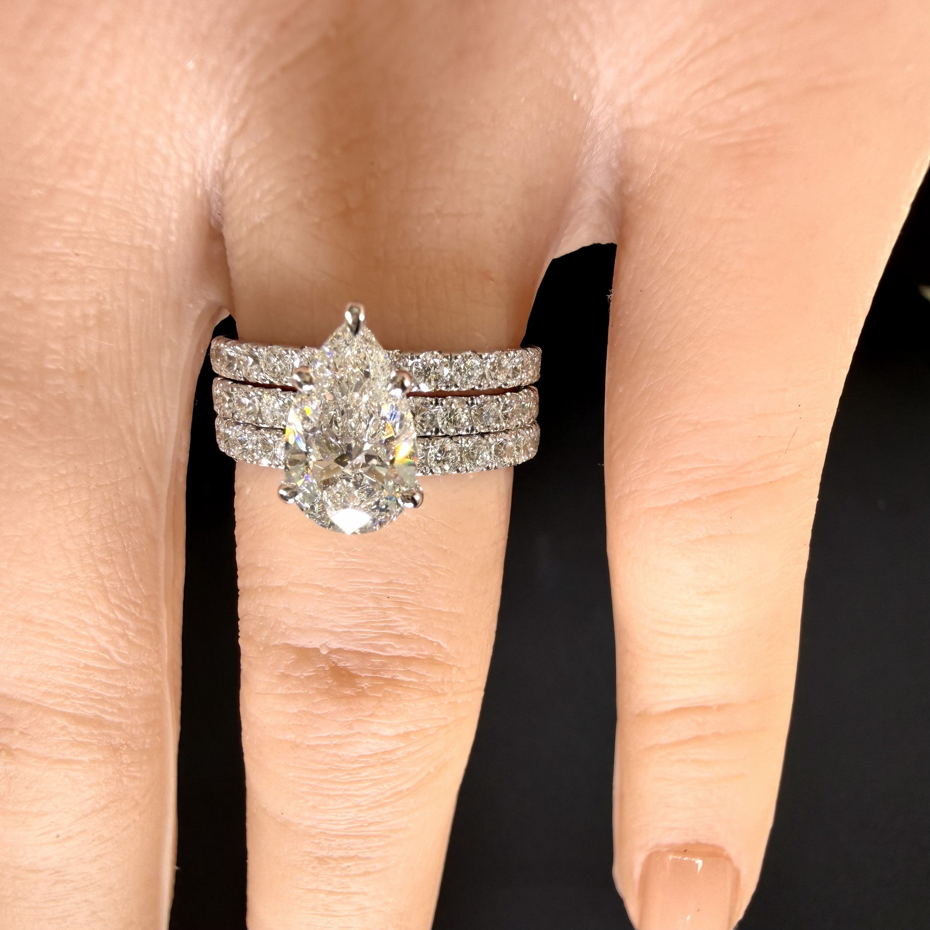 2.25ct Total Weight Pear Cut Diamond IGI Certified 14K White Gold Engagement Ring