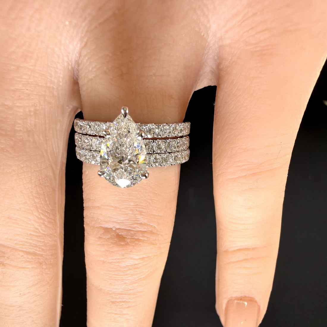 2.25ct Total Weight Pear Cut Diamond IGI Certified 14K White Gold Engagement Ring