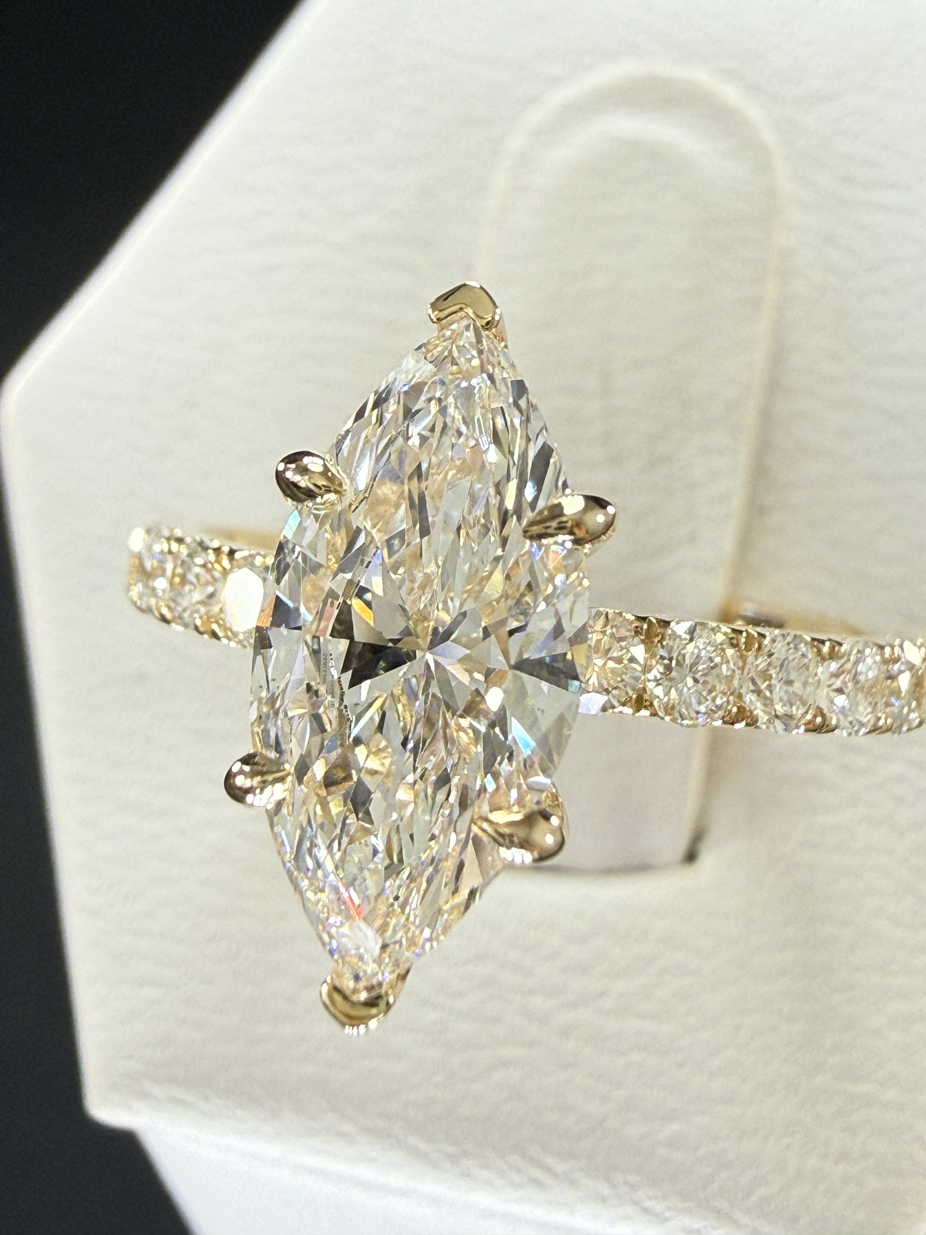 2.27ct Total Weight Marquise Cut Diamond IGI Certified 14K Yellow Gold Engagement Ring