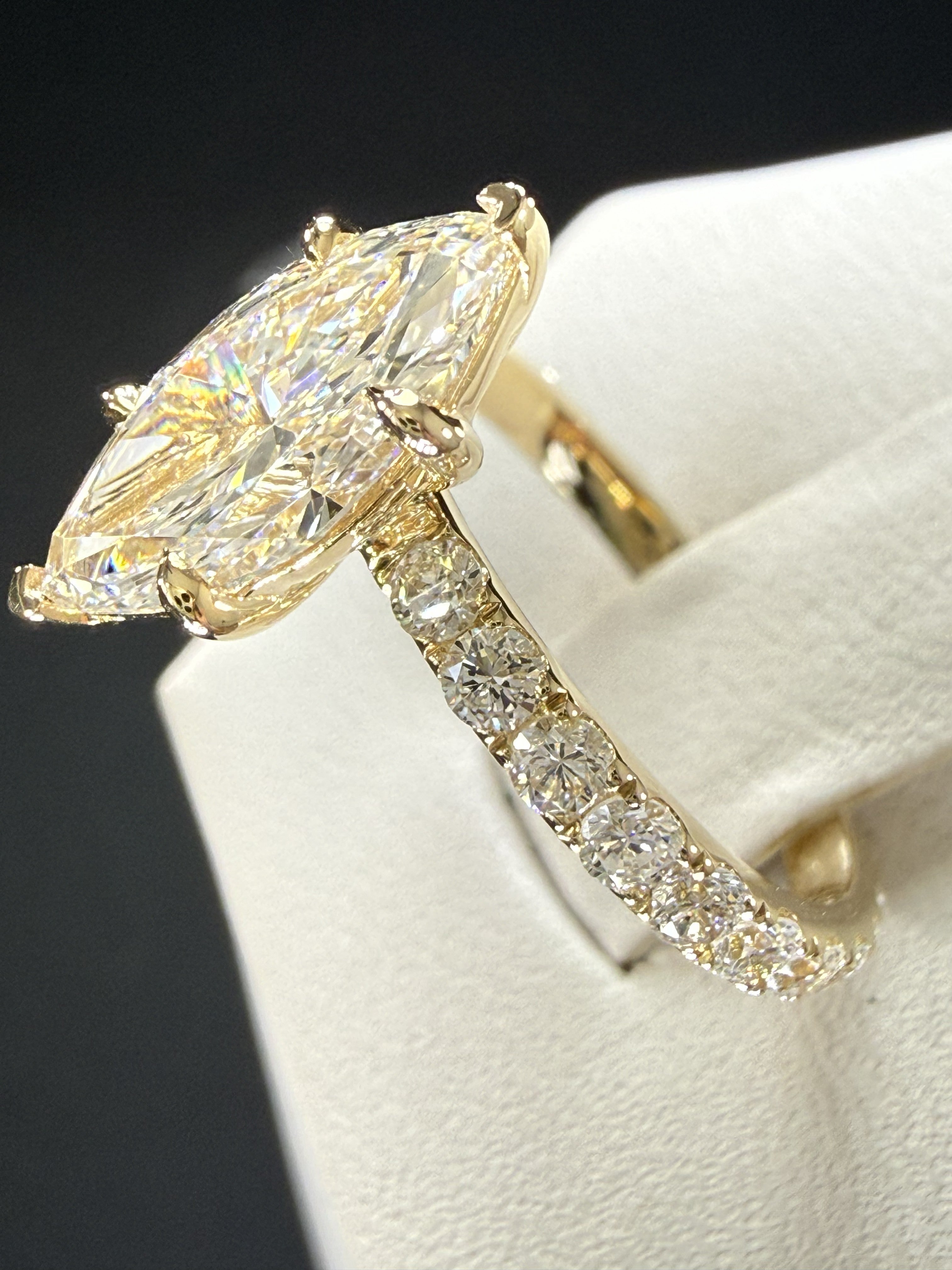 2.27ct Total Weight Marquise Cut Diamond IGI Certified 14K Yellow Gold Engagement Ring