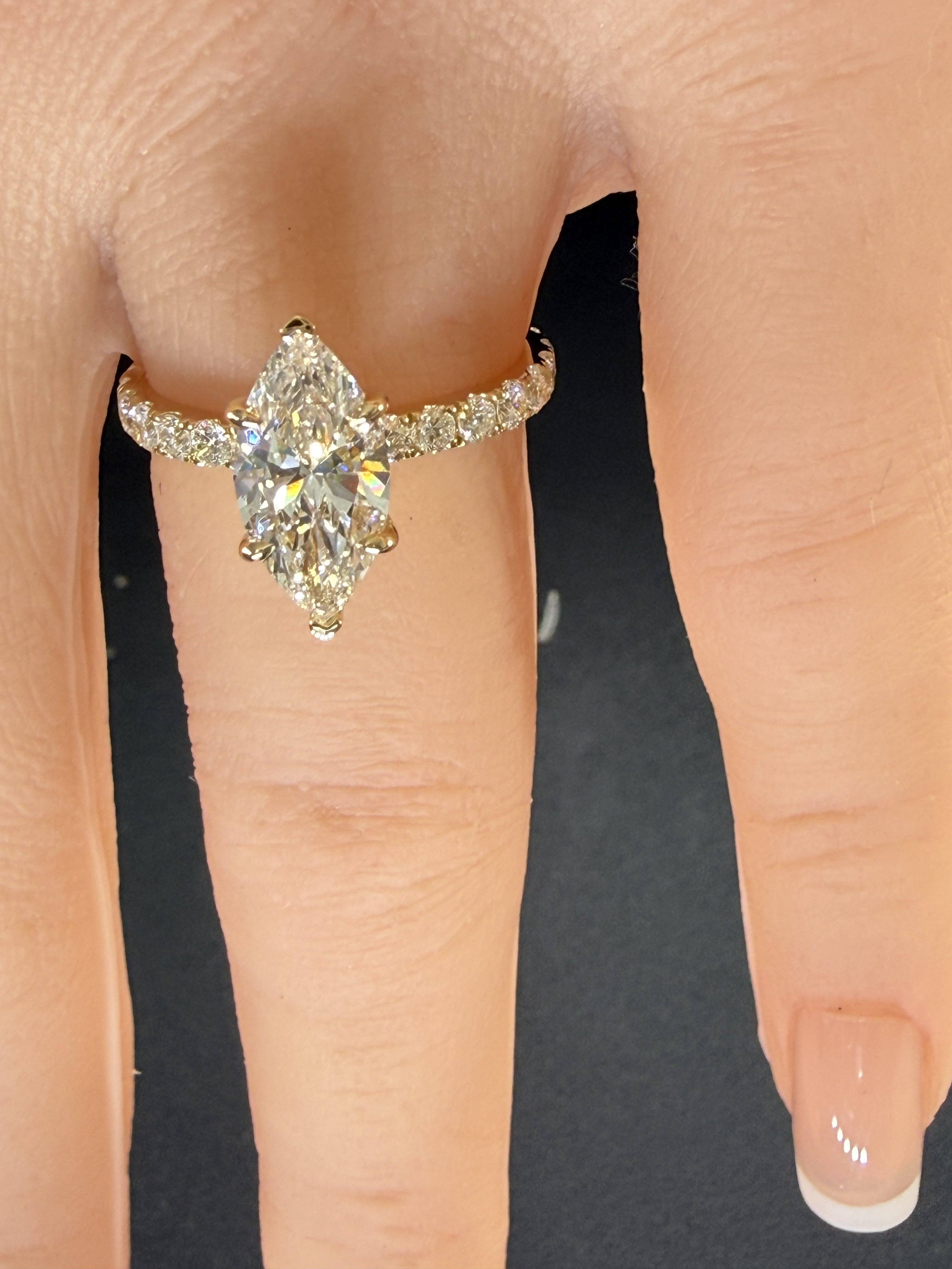 2.27ct Total Weight Marquise Cut Diamond IGI Certified 14K Yellow Gold Engagement Ring