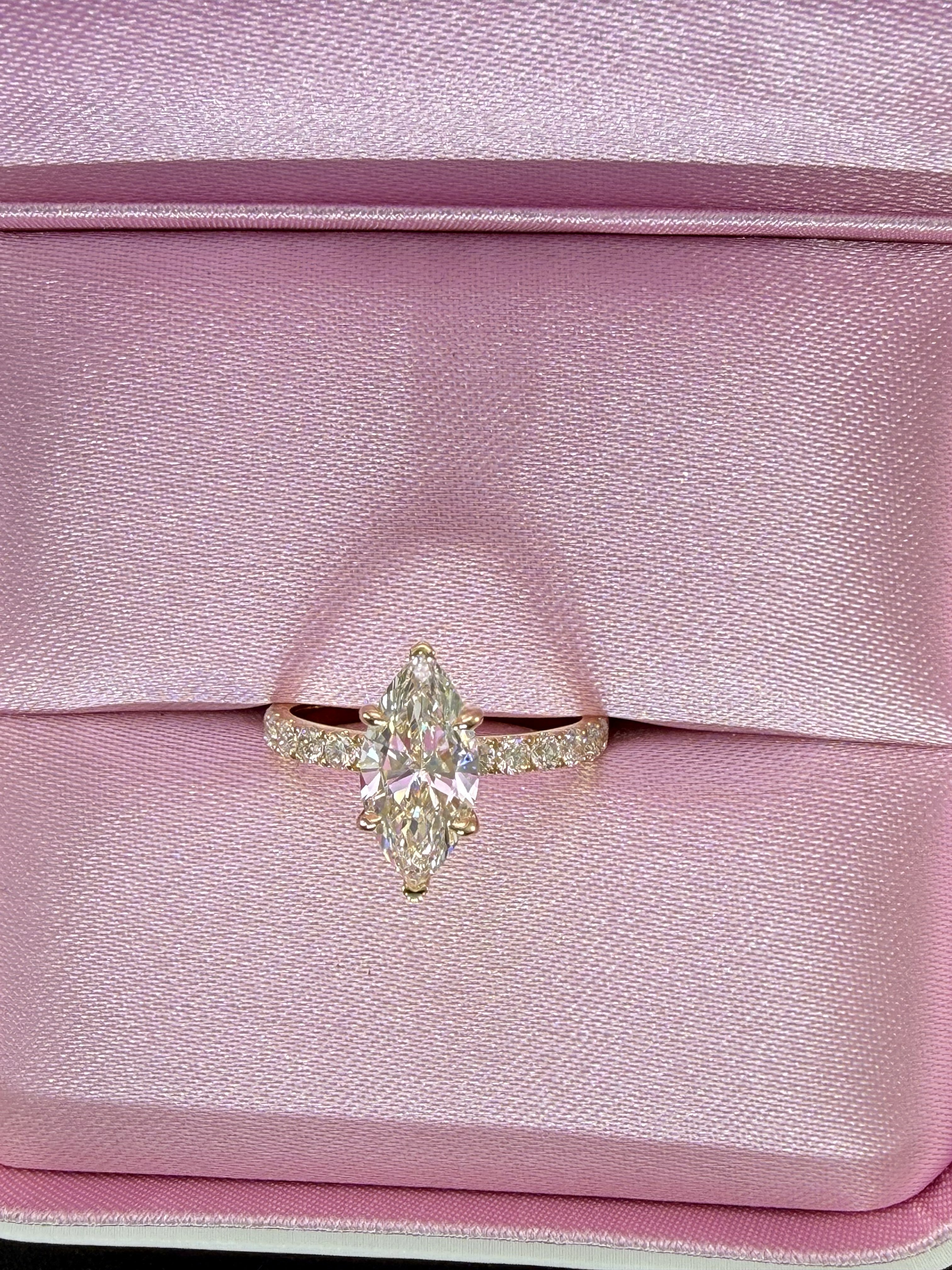 2.27ct Total Weight Marquise Cut Diamond IGI Certified 14K Yellow Gold Engagement Ring