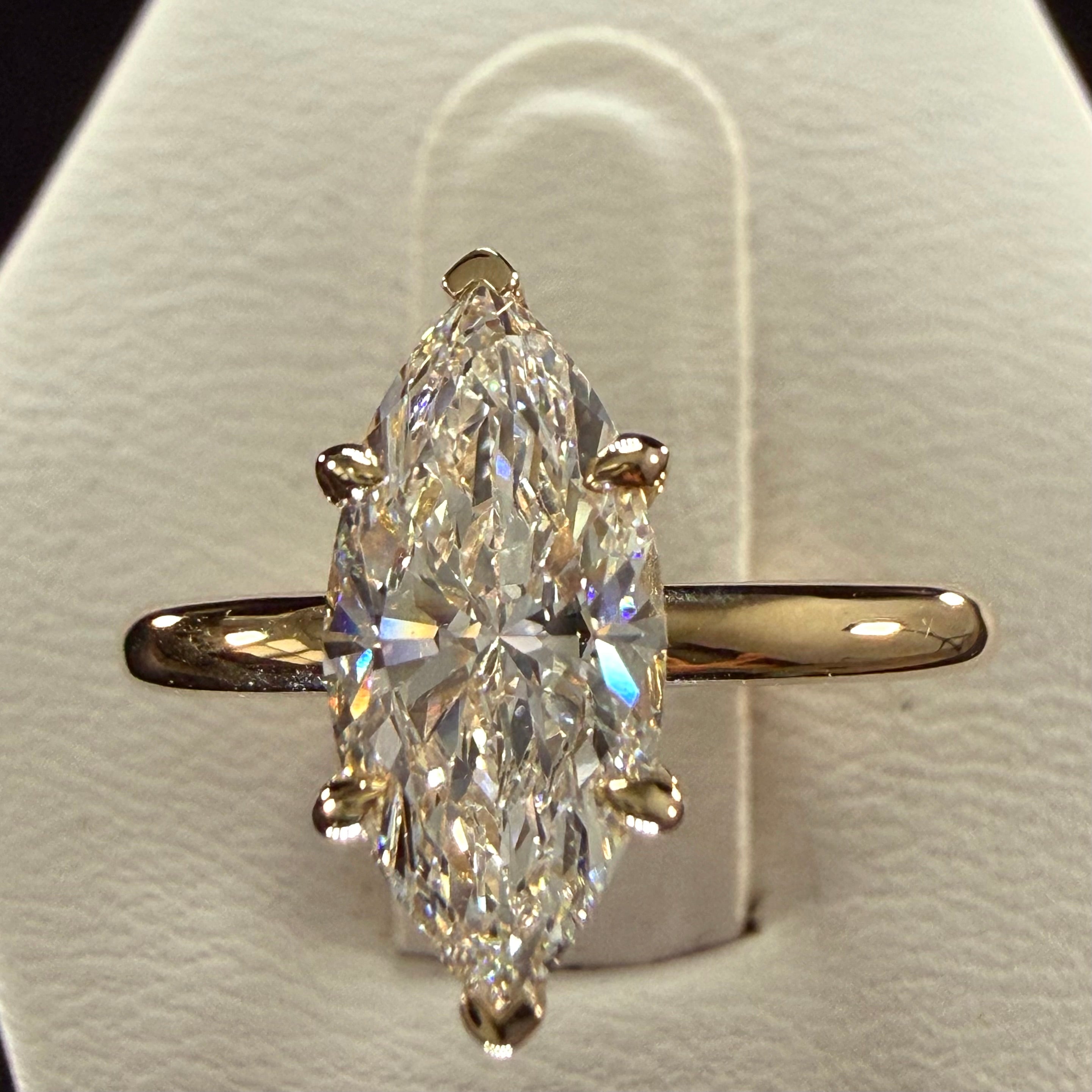 1.5ct Marquise Cut Lab Grown Diamond IGI Certified 14K Yellow Gold Solitaire Engagement Ring