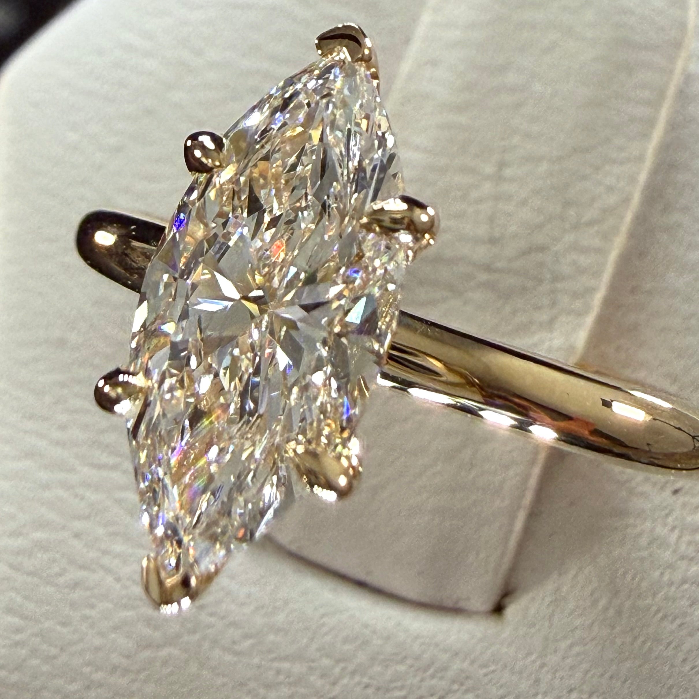 1.5ct Marquise Cut Lab Grown Diamond IGI Certified 14K Yellow Gold Solitaire Engagement Ring