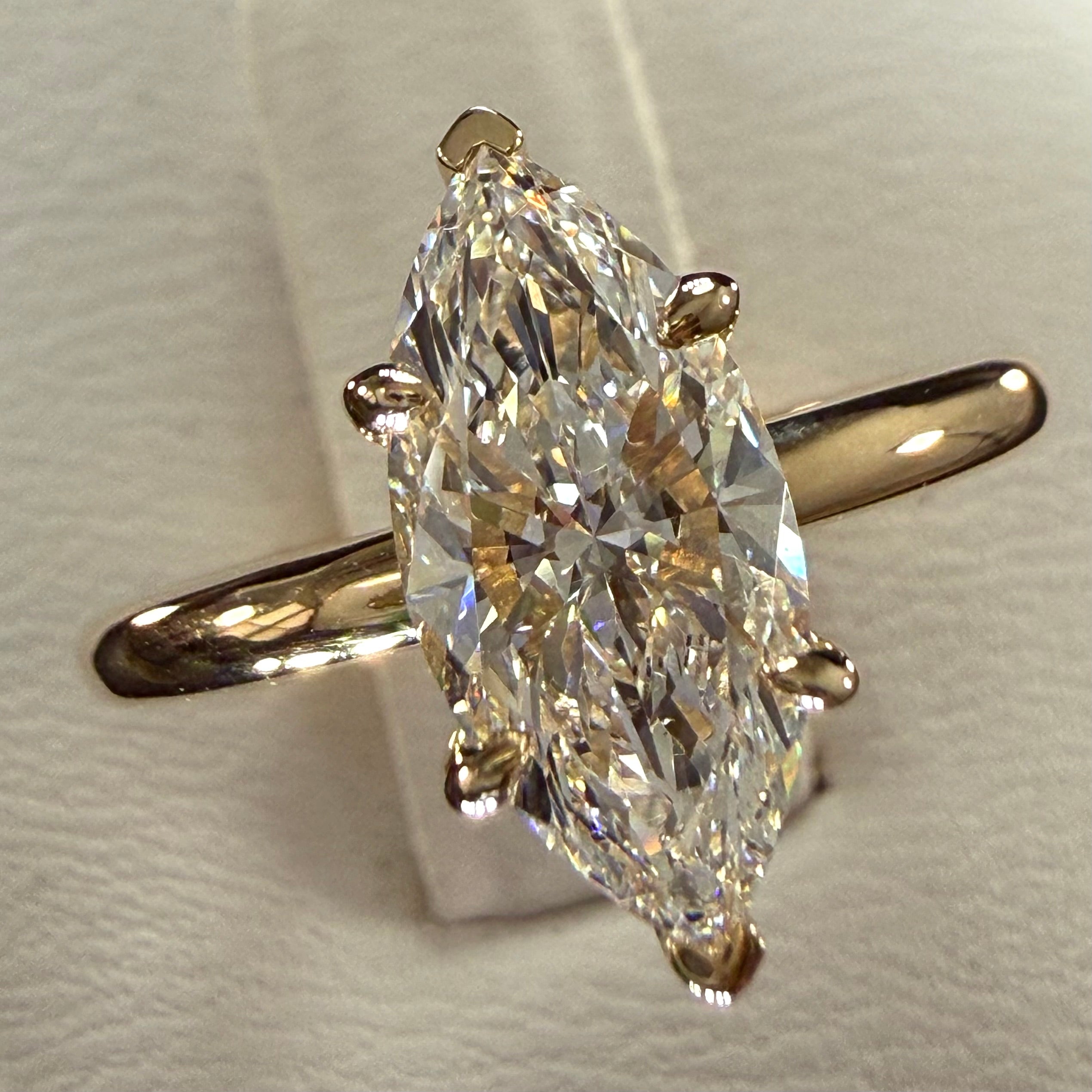 1.5ct Marquise Cut Lab Grown Diamond IGI Certified 14K Yellow Gold Solitaire Engagement Ring