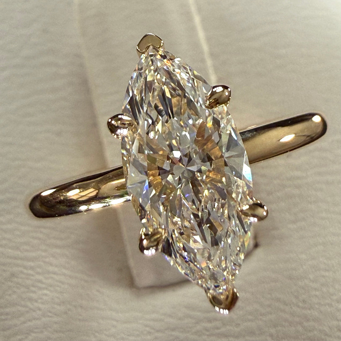 1.5ct Marquise Cut Lab Grown Diamond IGI Certified 14K Yellow Gold Solitaire Engagement Ring
