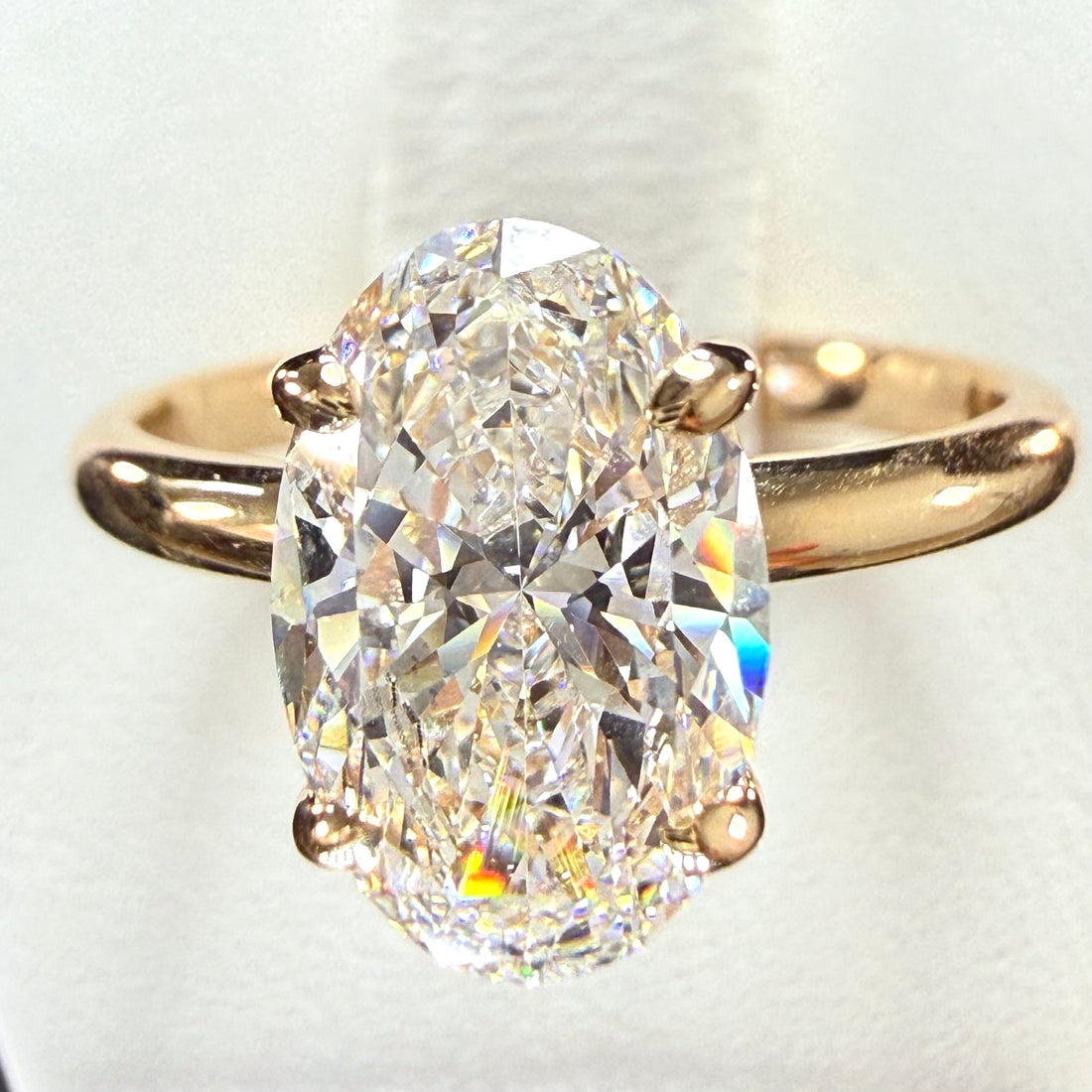 3.03ct Total Weight Oval Cut Lab Grown Diamond IGI Certified 14K Yellow Gold Engagement Ring