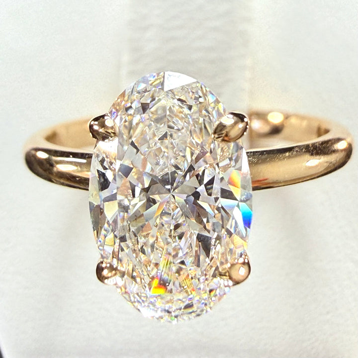 3.03ct Total Weight Oval Cut Lab Grown Diamond IGI Certified 14K Yellow Gold Engagement Ring