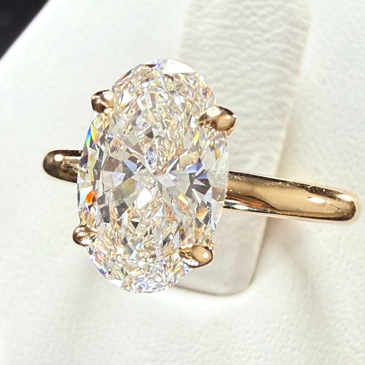 3.03ct Total Weight Oval Cut Lab Grown Diamond IGI Certified 14K Yellow Gold Engagement Ring
