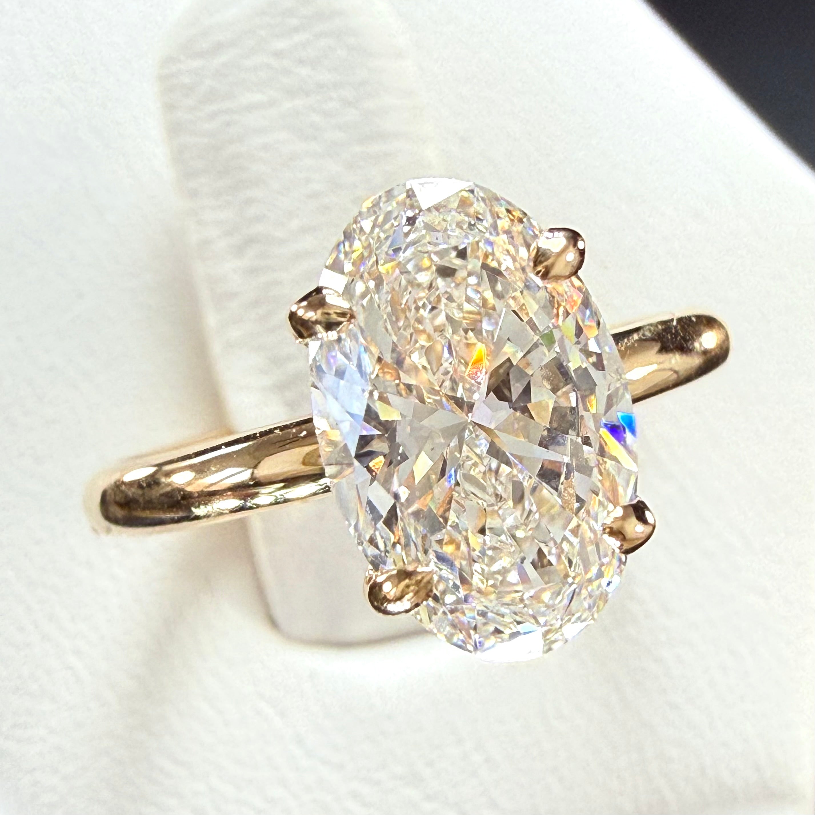 3.03ct Total Weight Oval Cut Lab Grown Diamond IGI Certified 14K Yellow Gold Engagement Ring