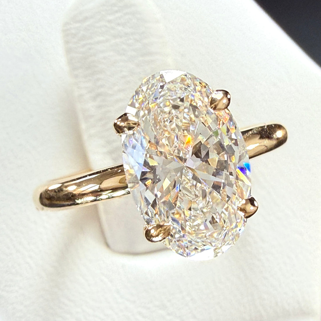 3.03ct Total Weight Oval Cut Lab Grown Diamond IGI Certified 14K Yellow Gold Engagement Ring
