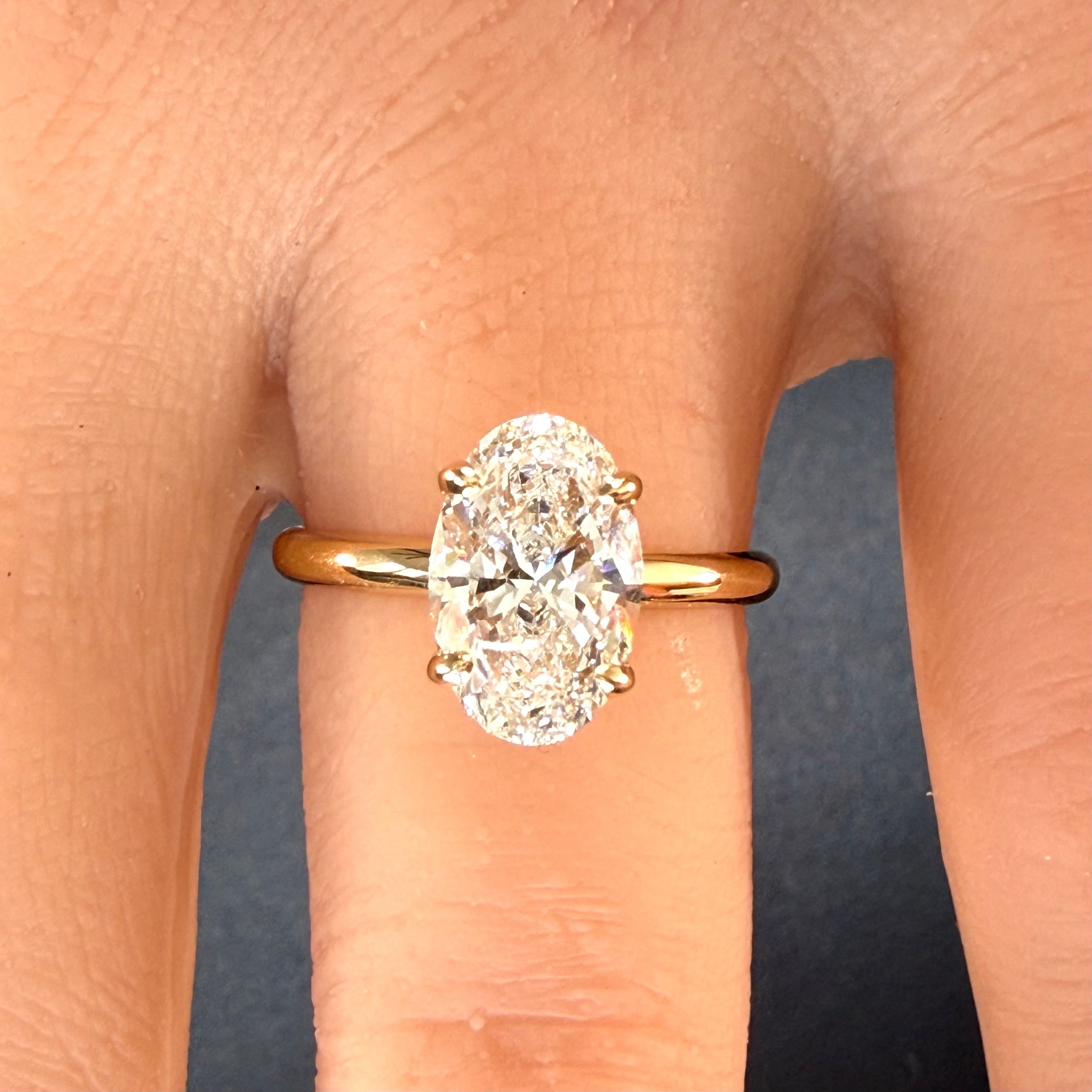 3.03ct Total Weight Oval Cut Lab Grown Diamond IGI Certified 14K Yellow Gold Engagement Ring