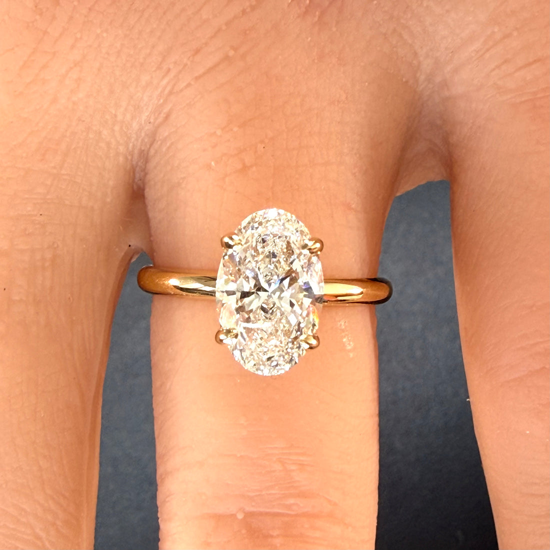 3.03ct Total Weight Oval Cut Lab Grown Diamond IGI Certified 14K Yellow Gold Engagement Ring