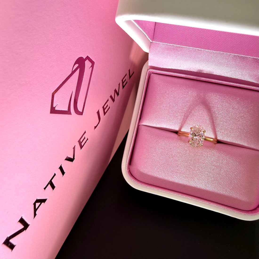 3.03ct Total Weight Oval Cut Lab Grown Diamond IGI Certified 14K Yellow Gold Engagement Ring