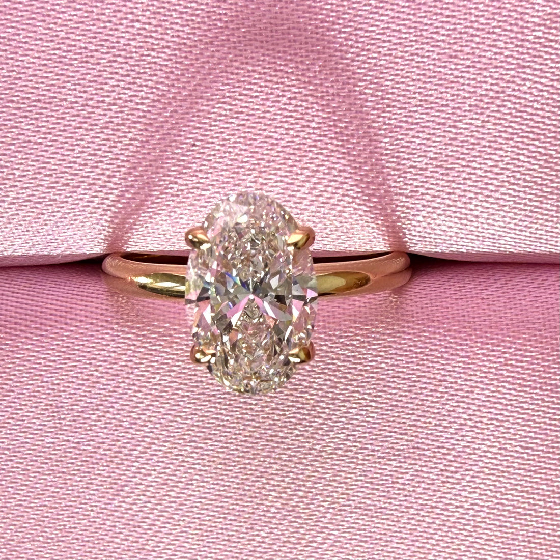 3.03ct Total Weight Oval Cut Lab Grown Diamond IGI Certified 14K Yellow Gold Engagement Ring