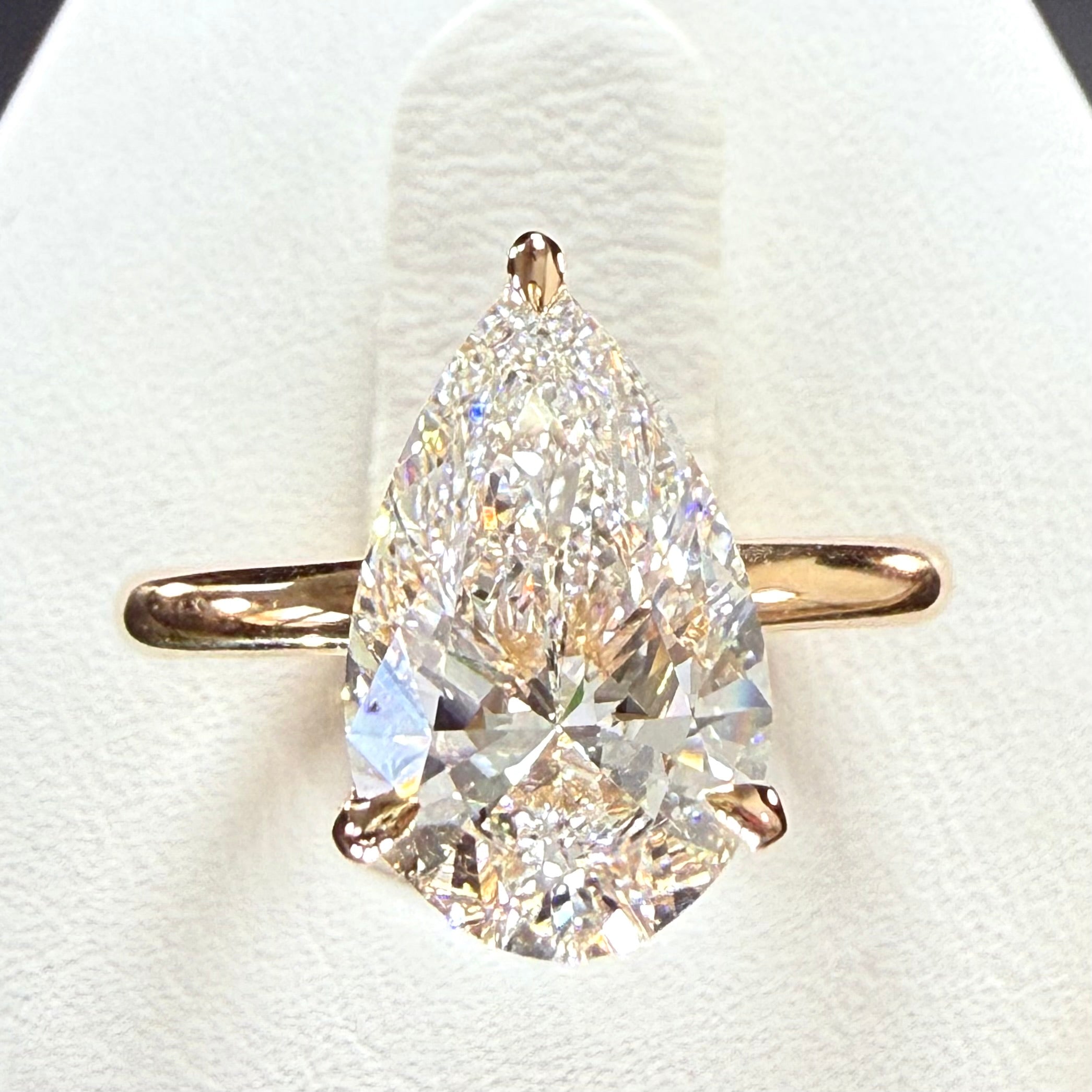 3.03ct Total Weight Pear Cut Lab Grown Diamond IGI Certified 14K Solitaire Yellow Gold Engagement Ring