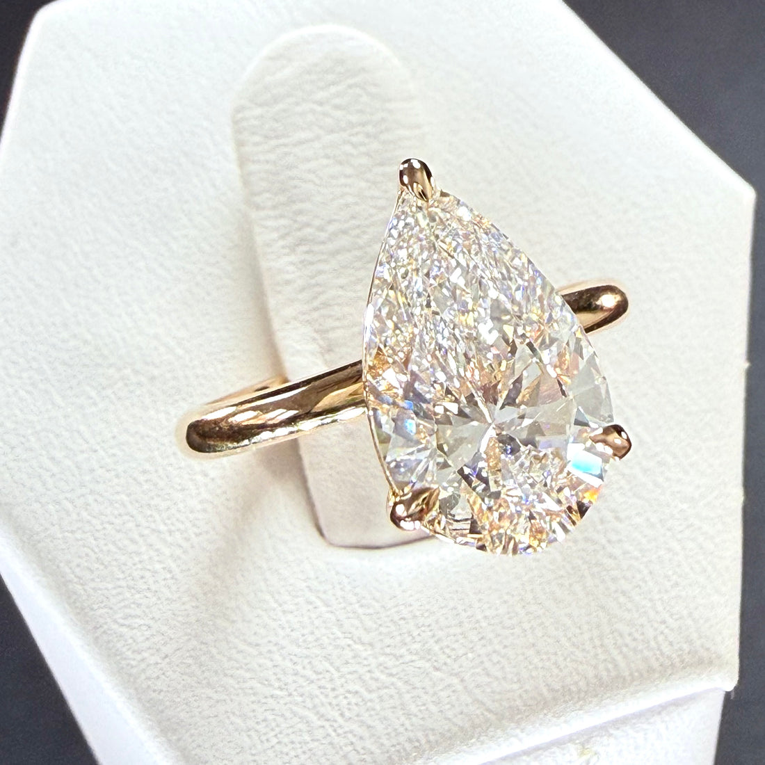 3.03ct Total Weight Pear Cut Lab Grown Diamond IGI Certified 14K Solitaire Yellow Gold Engagement Ring