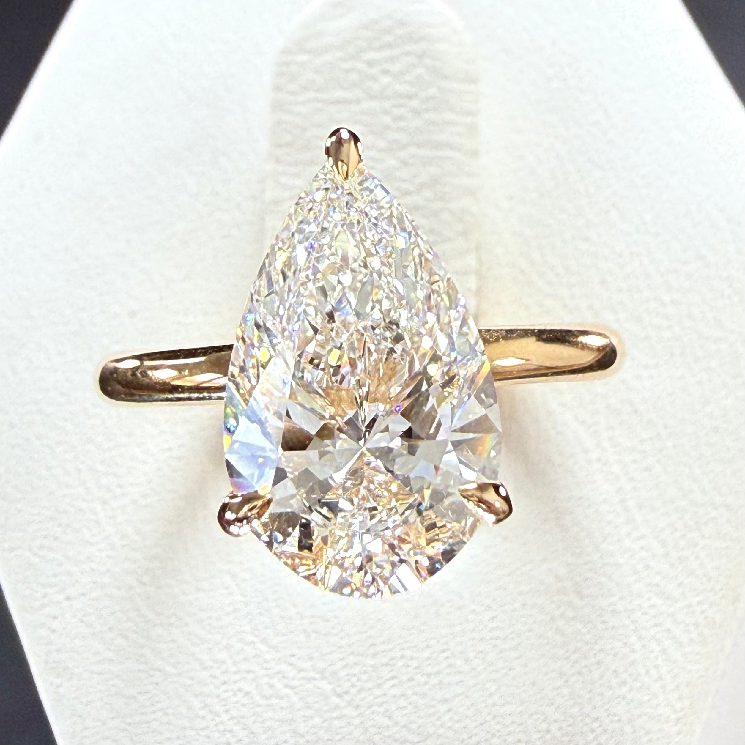 3.03ct Total Weight Pear Cut Lab Grown Diamond IGI Certified 14K Solitaire Yellow Gold Engagement Ring