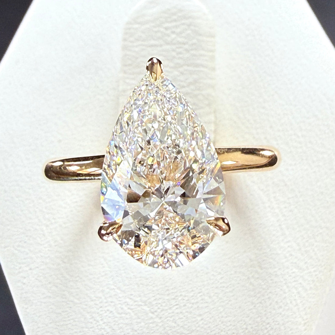 3.03ct Total Weight Pear Cut Lab Grown Diamond IGI Certified 14K Solitaire Yellow Gold Engagement Ring