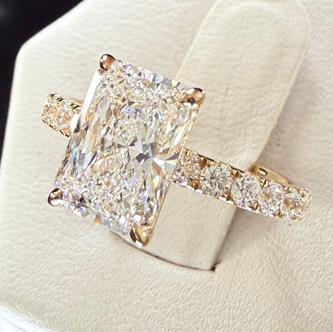 2.75ct Total Weight Radiant Cut Lab Grown Diamond IGI Certified 14K Yellow Gold Engagement Ring