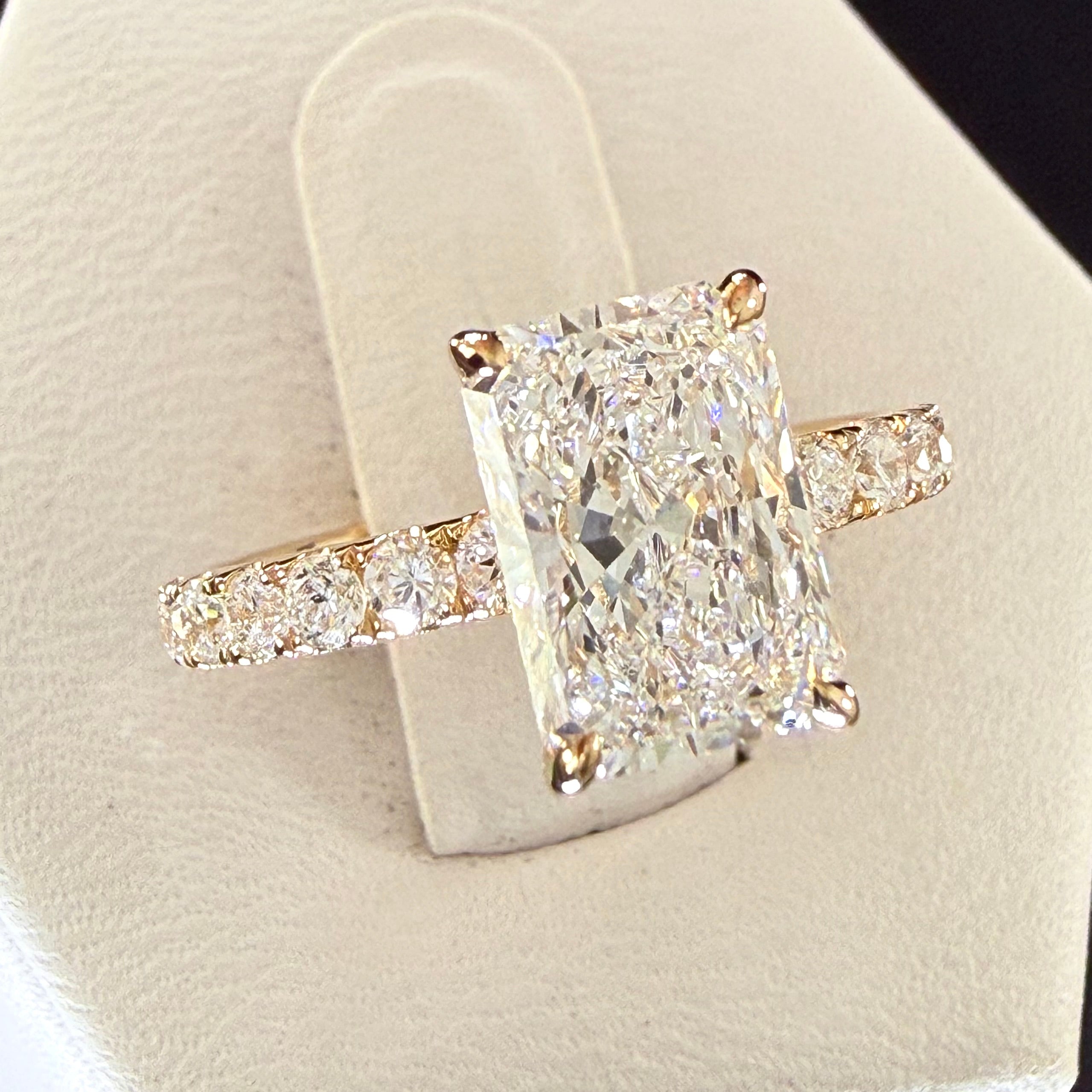 2.75ct Total Weight Radiant Cut Lab Grown Diamond IGI Certified 14K Yellow Gold Engagement Ring