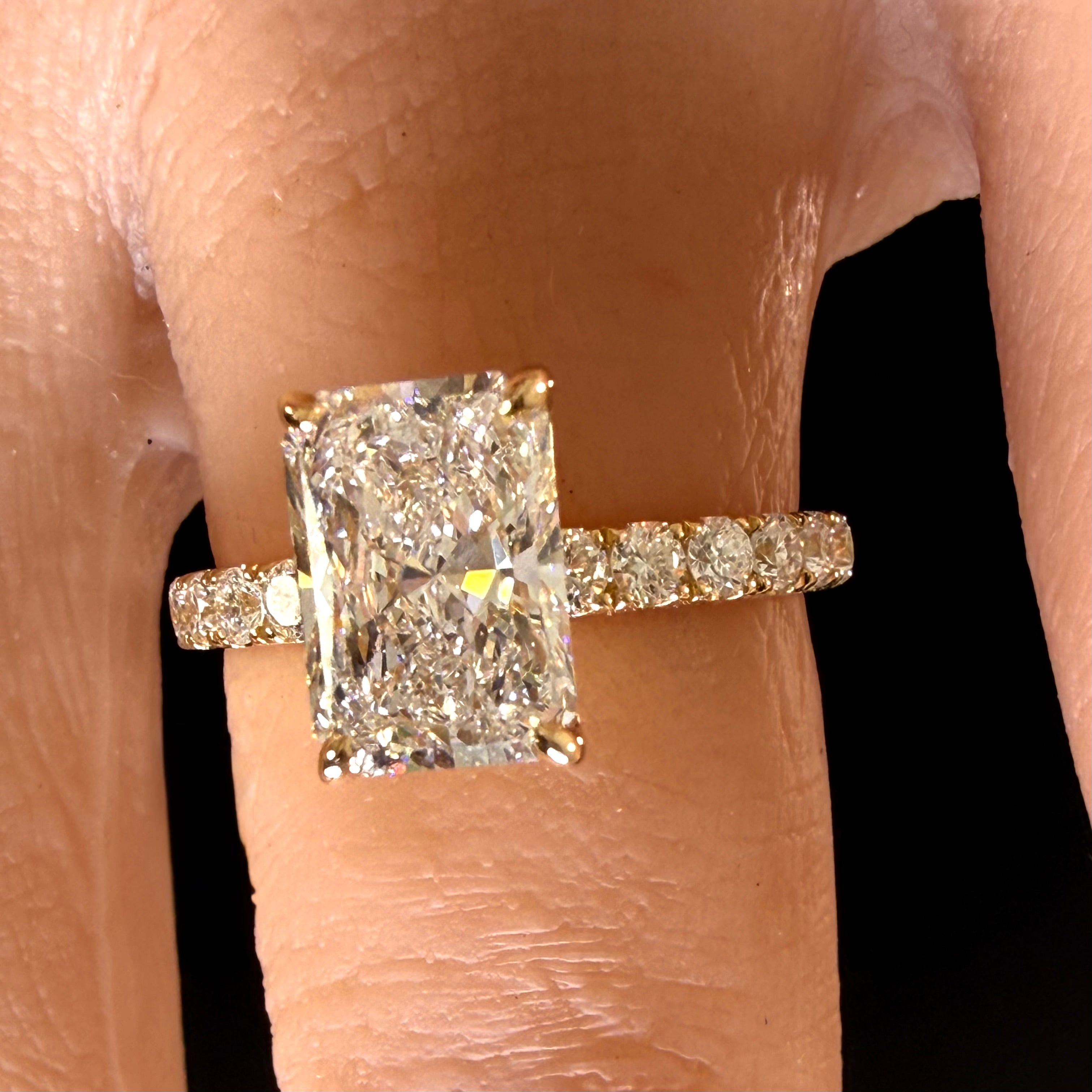 2.75ct Total Weight Radiant Cut Lab Grown Diamond IGI Certified 14K Yellow Gold Engagement Ring