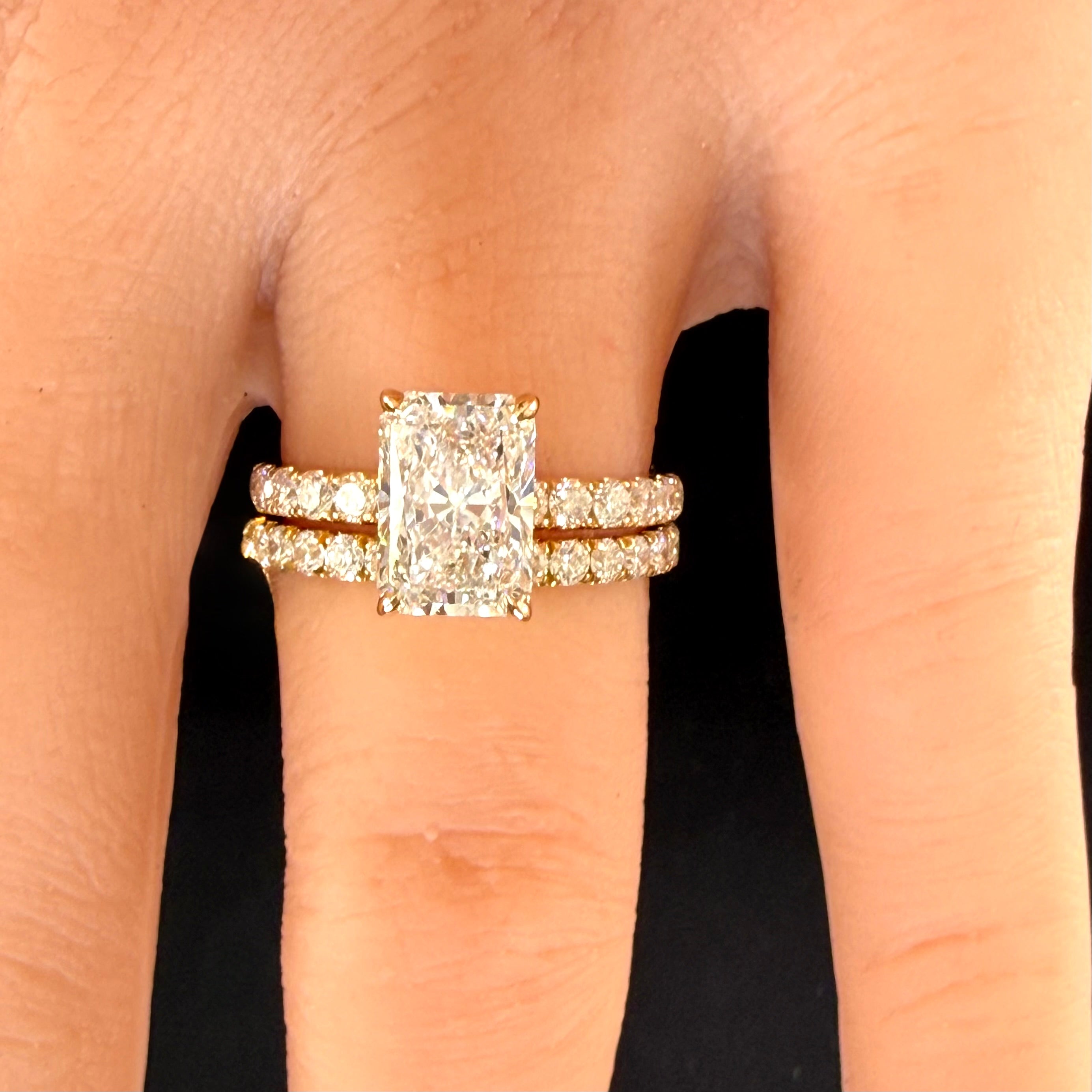 2.75ct Total Weight Radiant Cut Lab Grown Diamond IGI Certified 14K Yellow Gold Engagement Ring