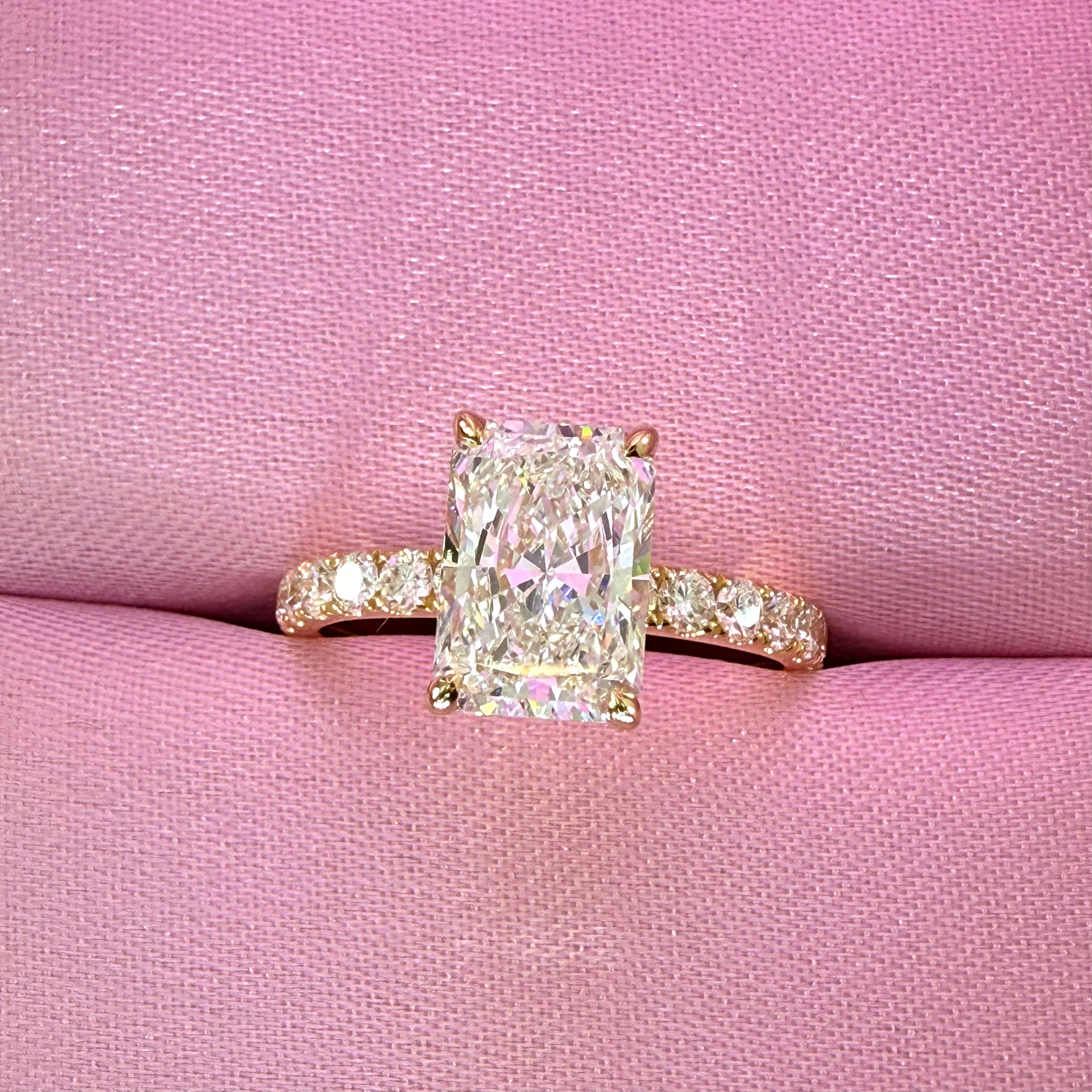 2.75ct Total Weight Radiant Cut Lab Grown Diamond IGI Certified 14K Yellow Gold Engagement Ring