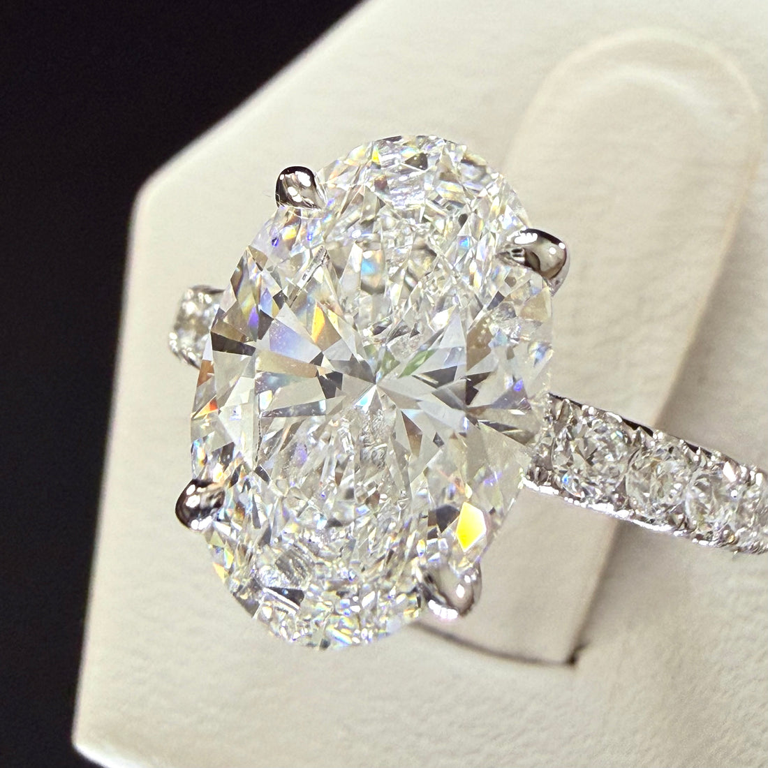 3.78ct Total Weight Oval Cut Lab Grown Diamond IGI Certified 14K White Gold Engagement Ring