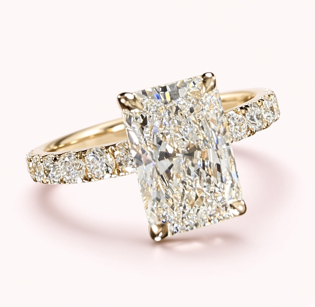 2.27ct Total Weight Radiant Cut Lab Grown Diamond IGI Certified14K Yellow Gold Engagement Ring