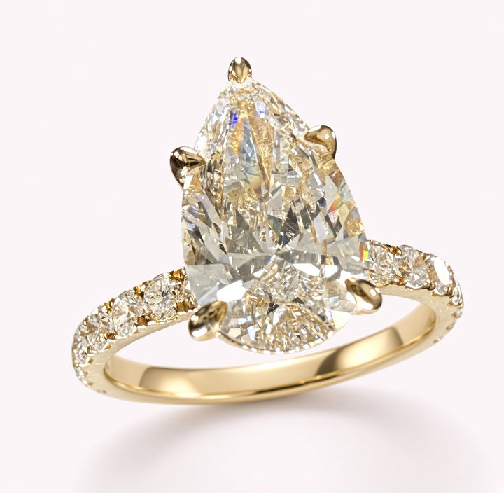 Diamond engagement ring 2ct Pear Lab grown 14K Yellow Gold Engagement Ring