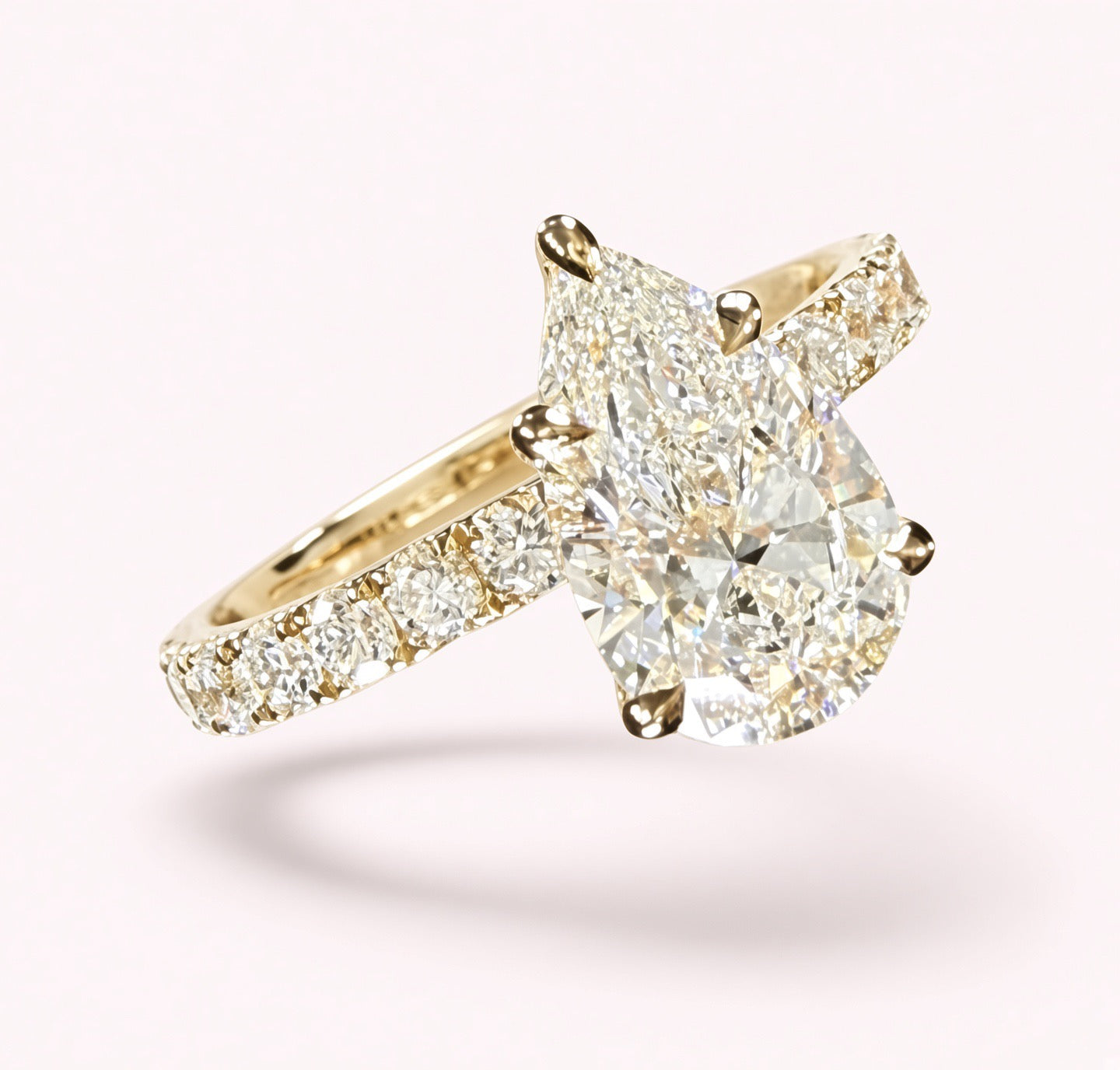 2.28ct Total Weight Pear Cut Diamond IGI Certified 14K Yellow Gold Engagement Ring