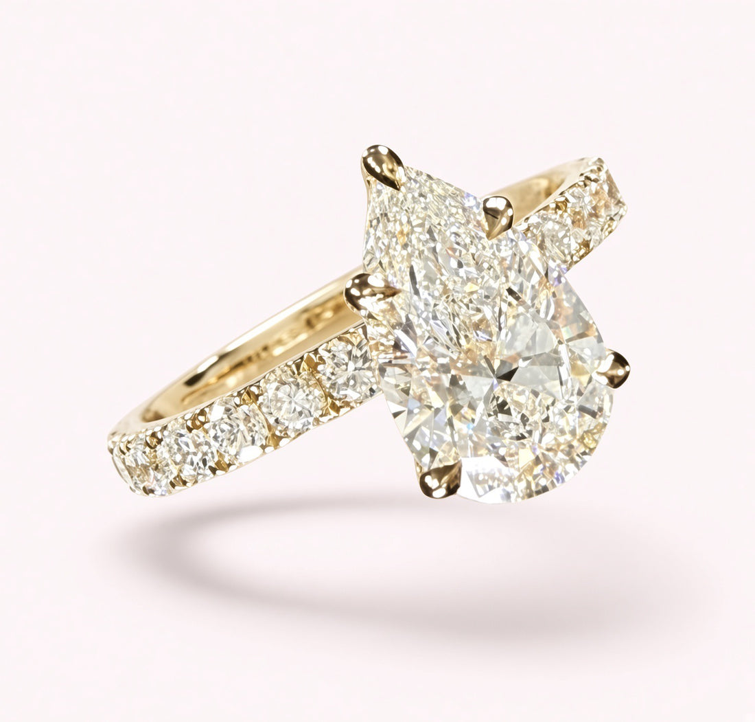 2.28ct Total Weight Pear Cut Diamond IGI Certified 14K Yellow Gold Engagement Ring