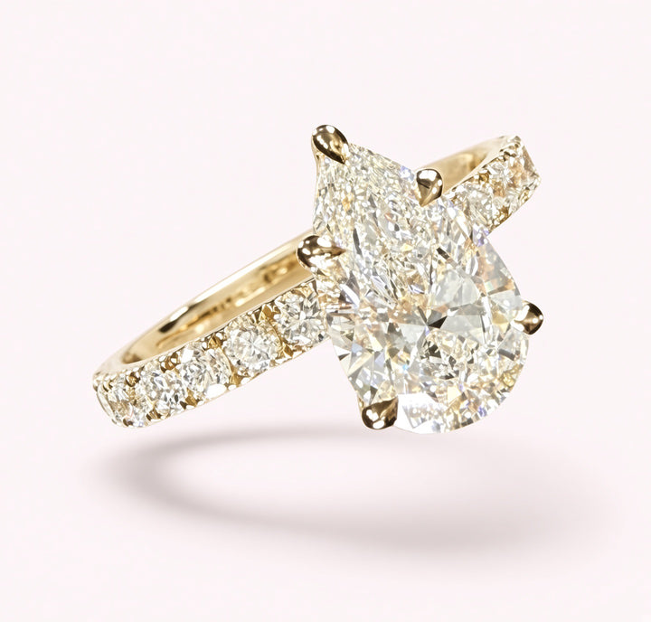 2.28ct Total Weight Pear Cut Diamond IGI Certified 14K Yellow Gold Engagement Ring