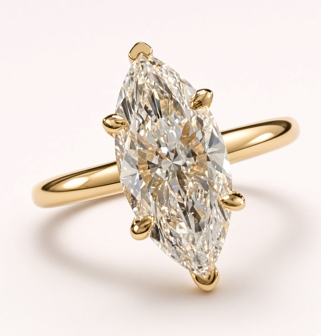 2 Marquise Cut Lab Grown Diamond IGI Certified 14K Yellow Gold Solitaire Engagement Ring