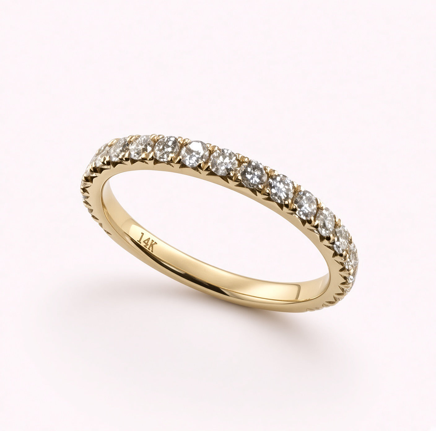 14K Yellow Gold 2mm .8cttw Round Diamond Pave Wedding Band