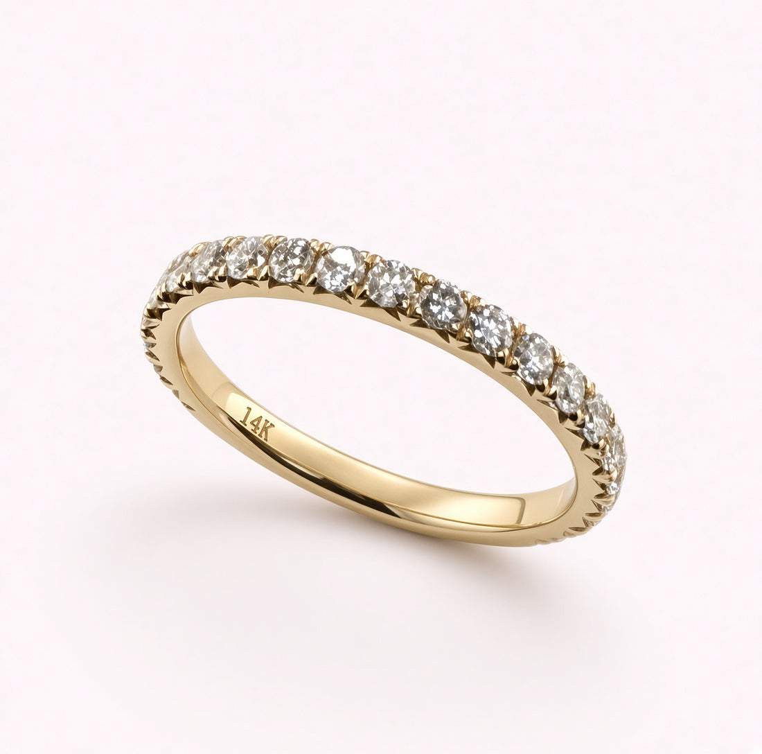 14K Yellow Gold 2mm .8cttw Round Diamond Pave Wedding Band
