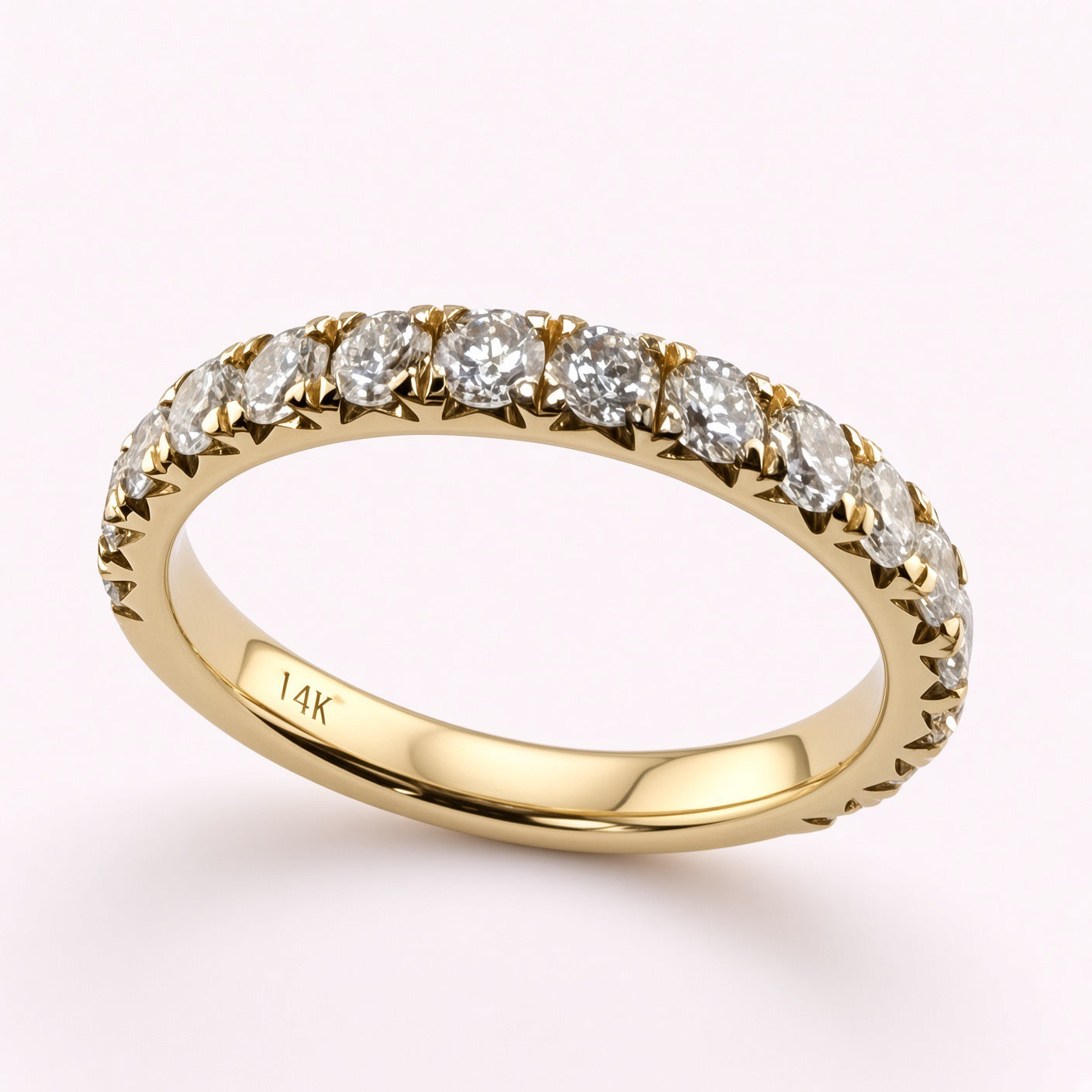 14K Yellow Gold 2.5mm .96cttw Round Diamond French Pave Wedding Band