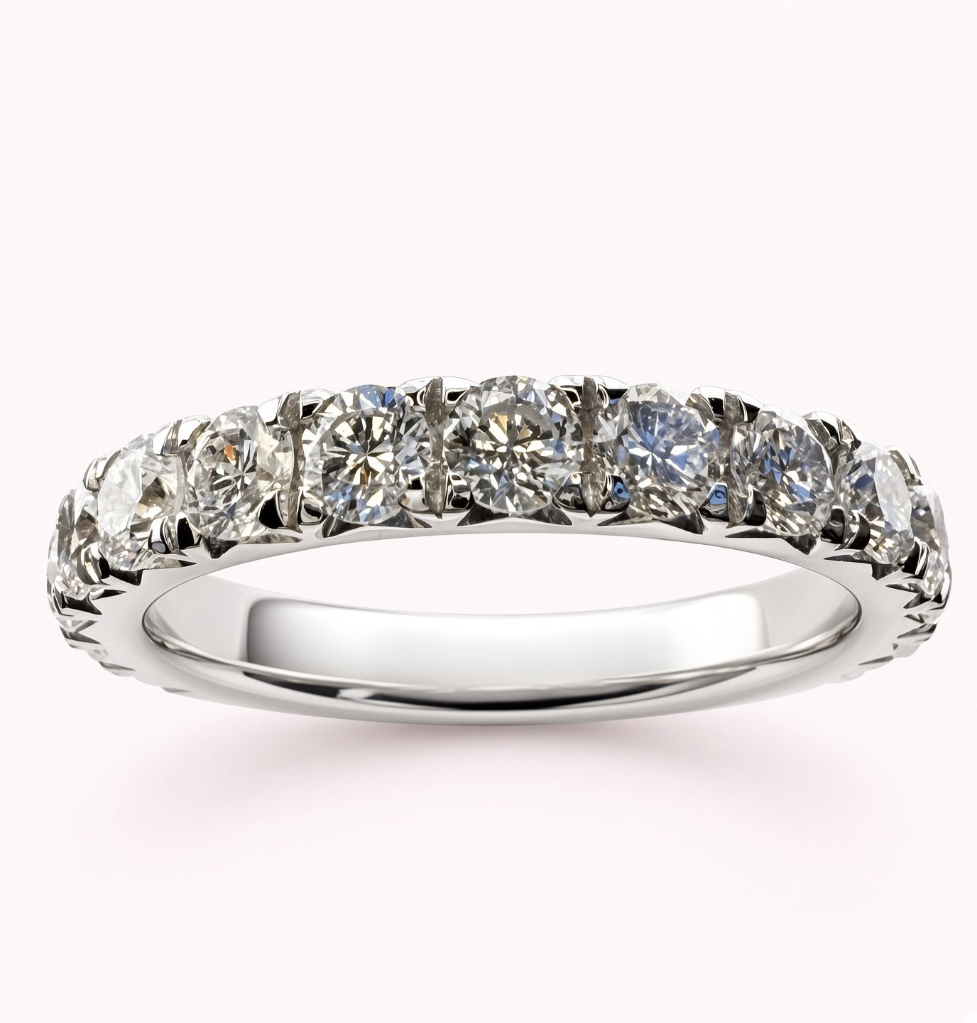 14K White Gold 3mm 1.75cttw Round Diamond French Pave Wedding Band