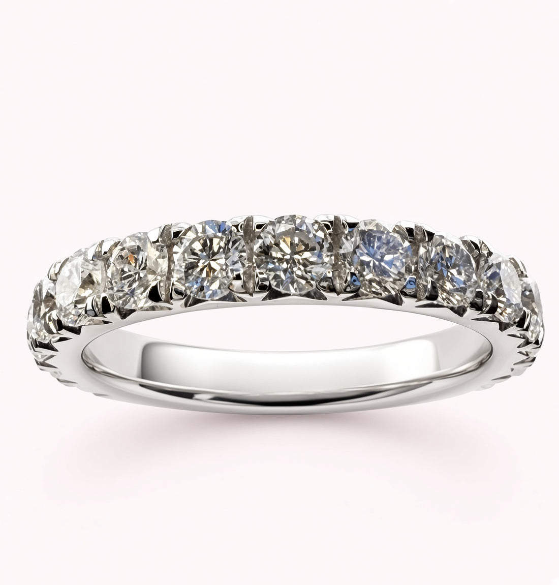 14K White Gold 3mm 1.75cttw Round Diamond French Pave Wedding Band